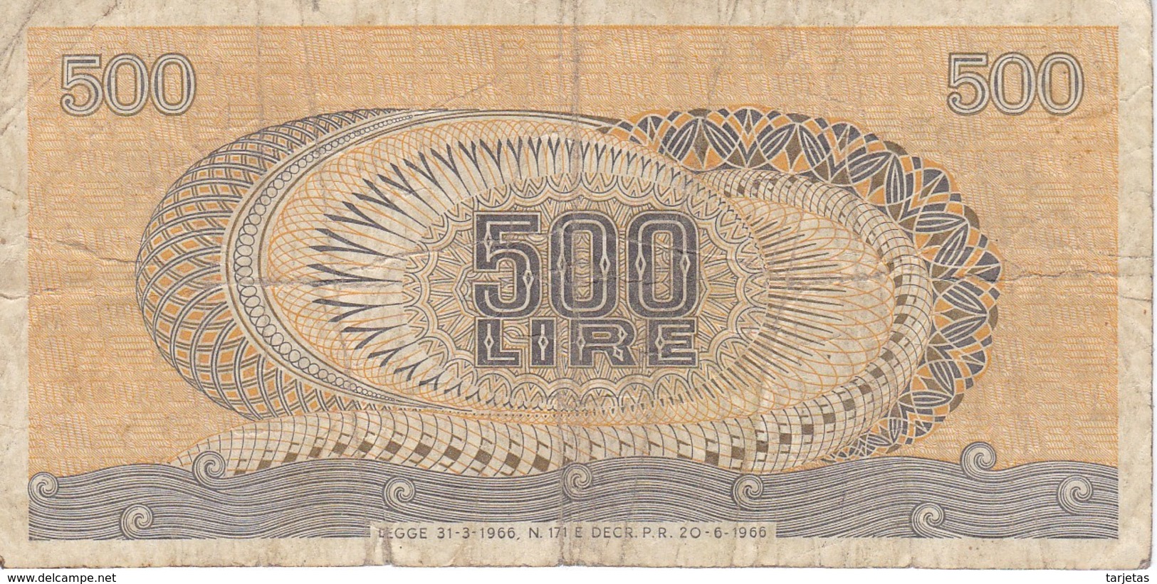 BILLETE DE ITALIA DE 500 LIRAS DEL AÑO 1966 -MEDUSA  (BANKNOTE) - 500 Liras