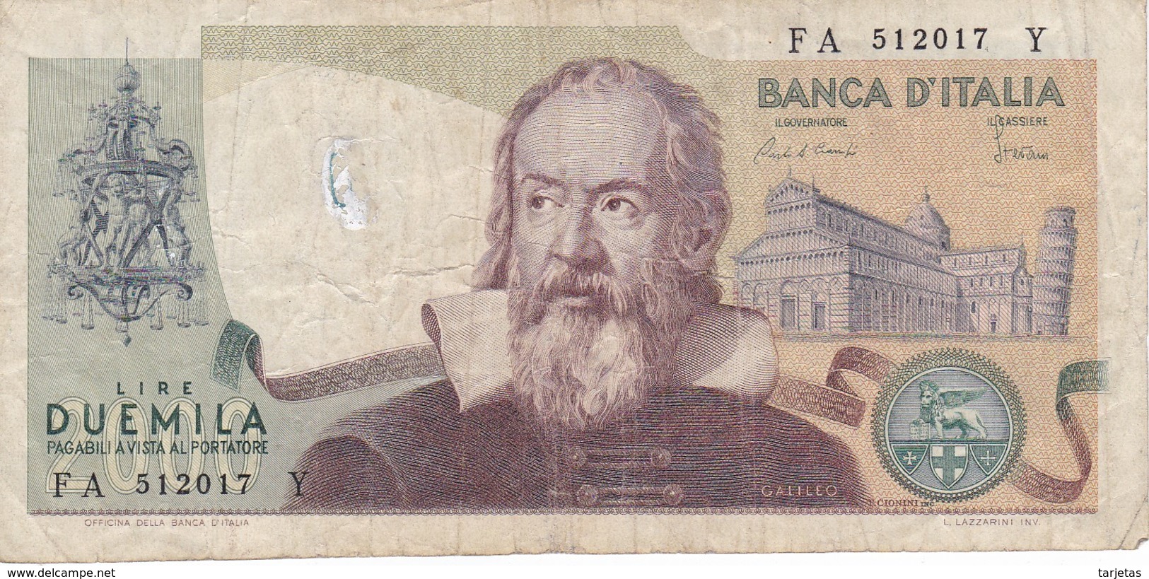 BILLETE DE ITALIA DE 2000 LIRAS DEL AÑO 1983  GALILEO  (BANKNOTE) - 2.000 Lire