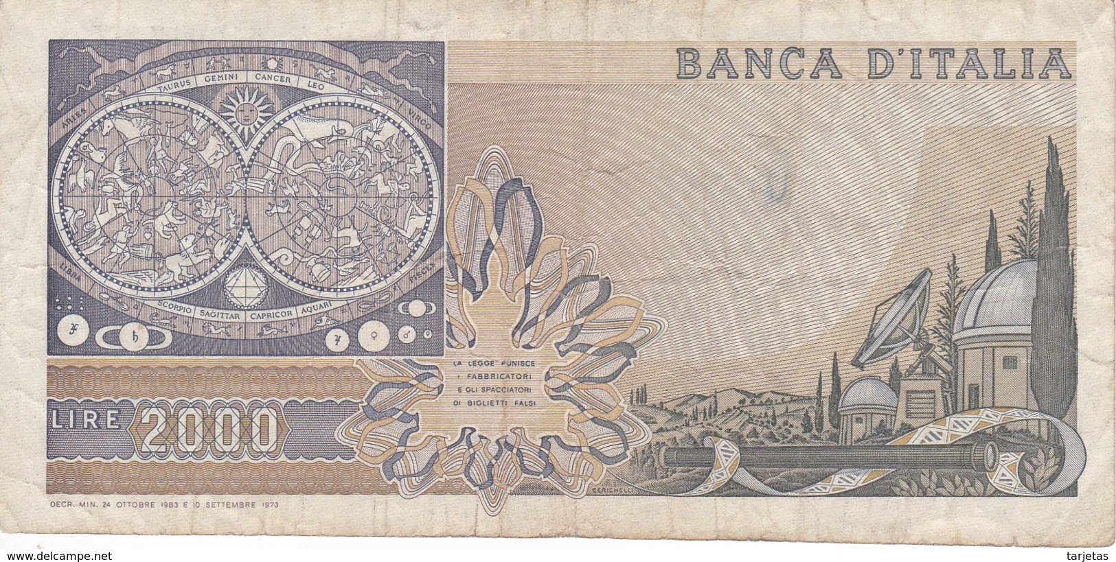 BILLETE DE ITALIA DE 2000 LIRAS DEL AÑO 1983  GALILEO  (BANKNOTE) - 2000 Lire