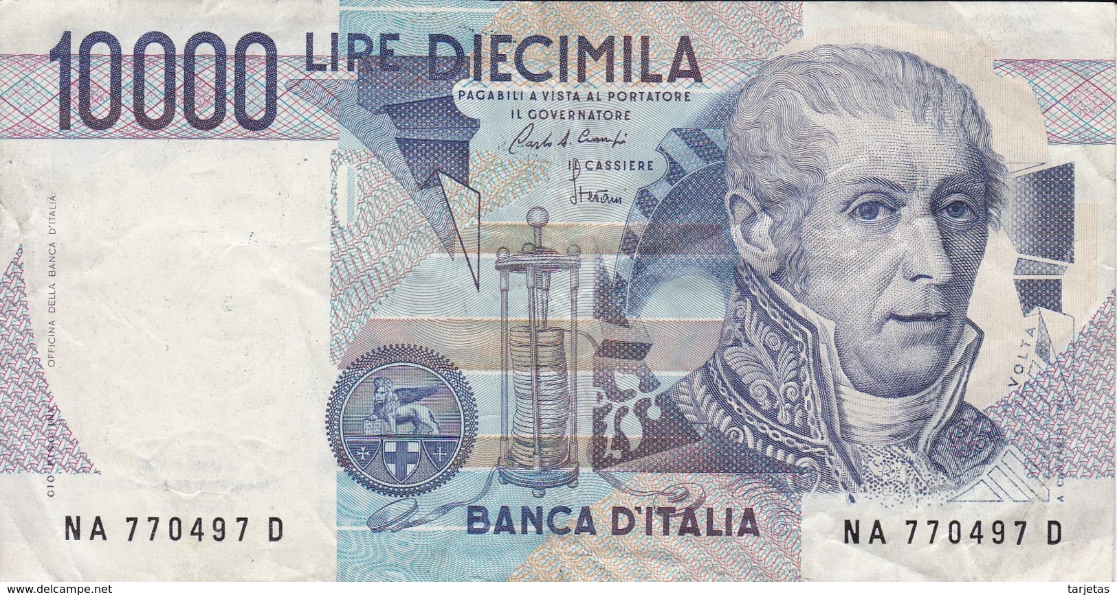 BILLETE DE ITALIA DE 10000 LIRAS DEL AÑO 1984 DE VOLTA  (BANKNOTE) DIFERENTES FIRMAS - 10000 Liras