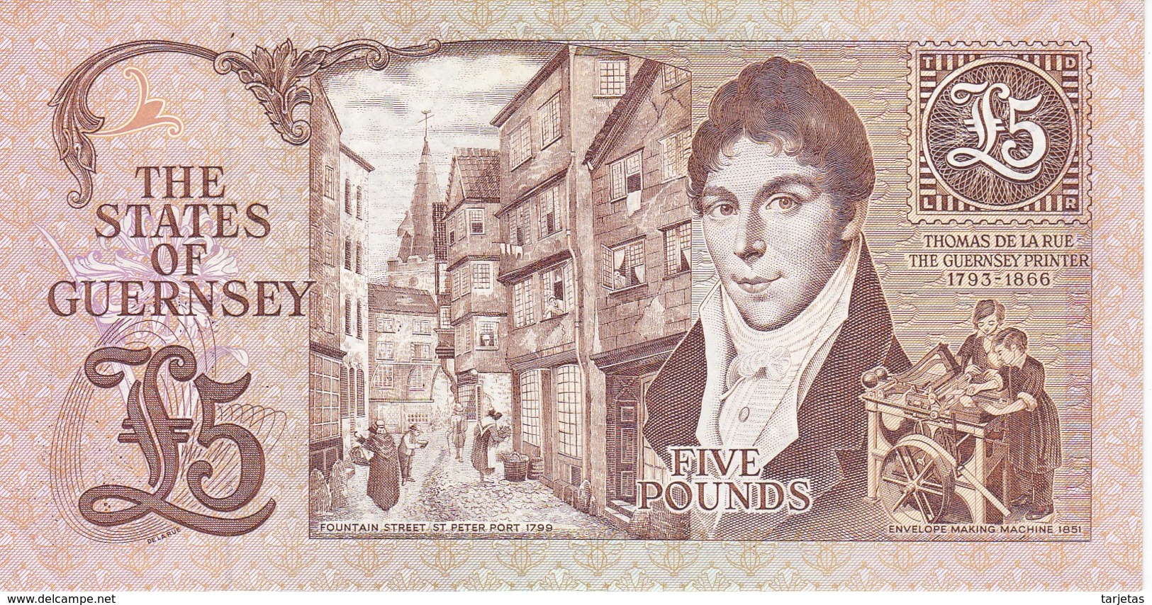 BILLETE DE GUERNSEY DE 5 POUNDS CALIDAD EBC (XF)  (BANKNOTE) - Guernesey