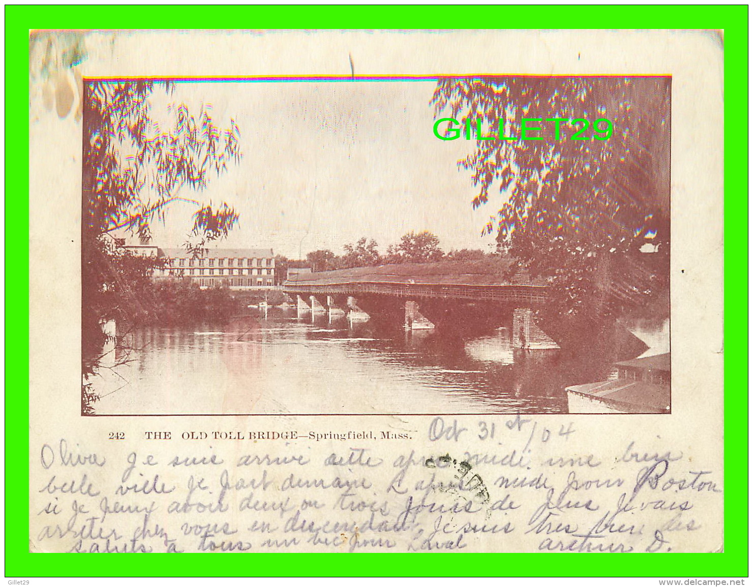 SPRINGFIELD, MA - THE OLD TOLL BRIDGE -TRAVEL IN 1904 - UNDIVIDED BACK - - Springfield