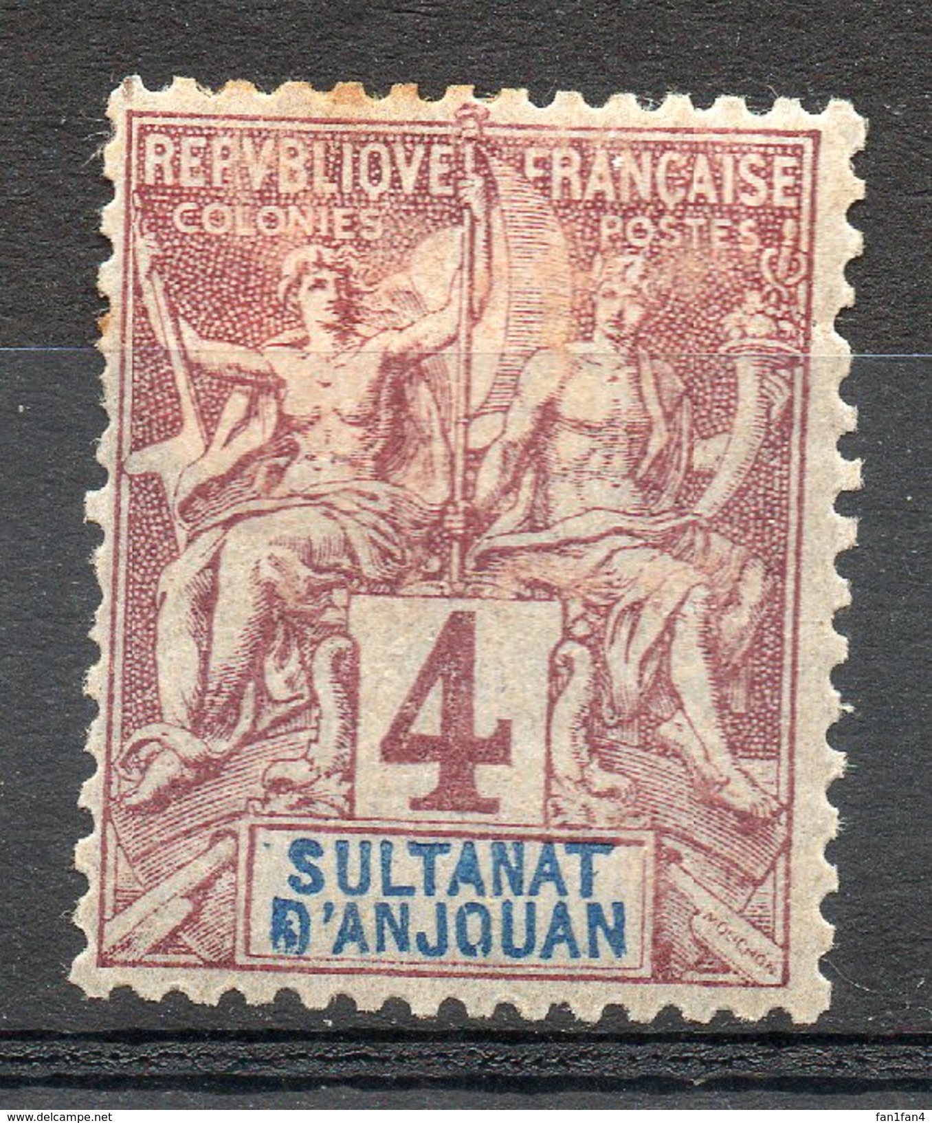 Ex-colonies & Protectorats (ANJOUAN) - 1892-99 - N° 3 - 4 C. Lilas-brun Sur Gris - Unused Stamps