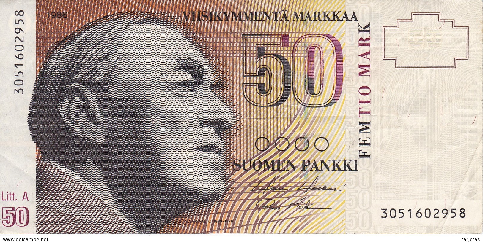 BILLETE DE FINLANDIA DE 50 MARKKAA DEL AÑO 1986  (BANKNOTE) - Finlandia