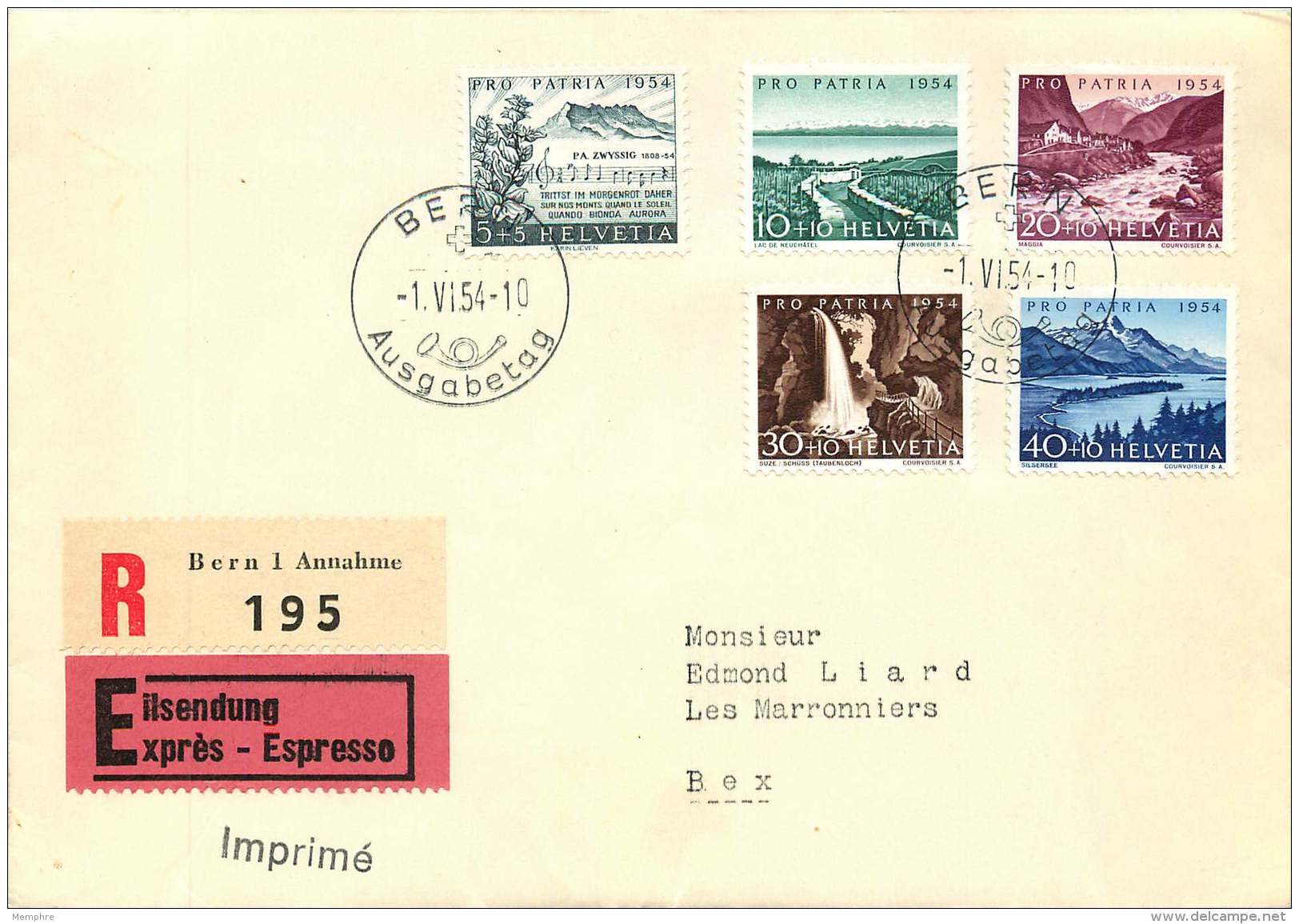 1954 Pro Patria    Oblit. Allemande - FDC