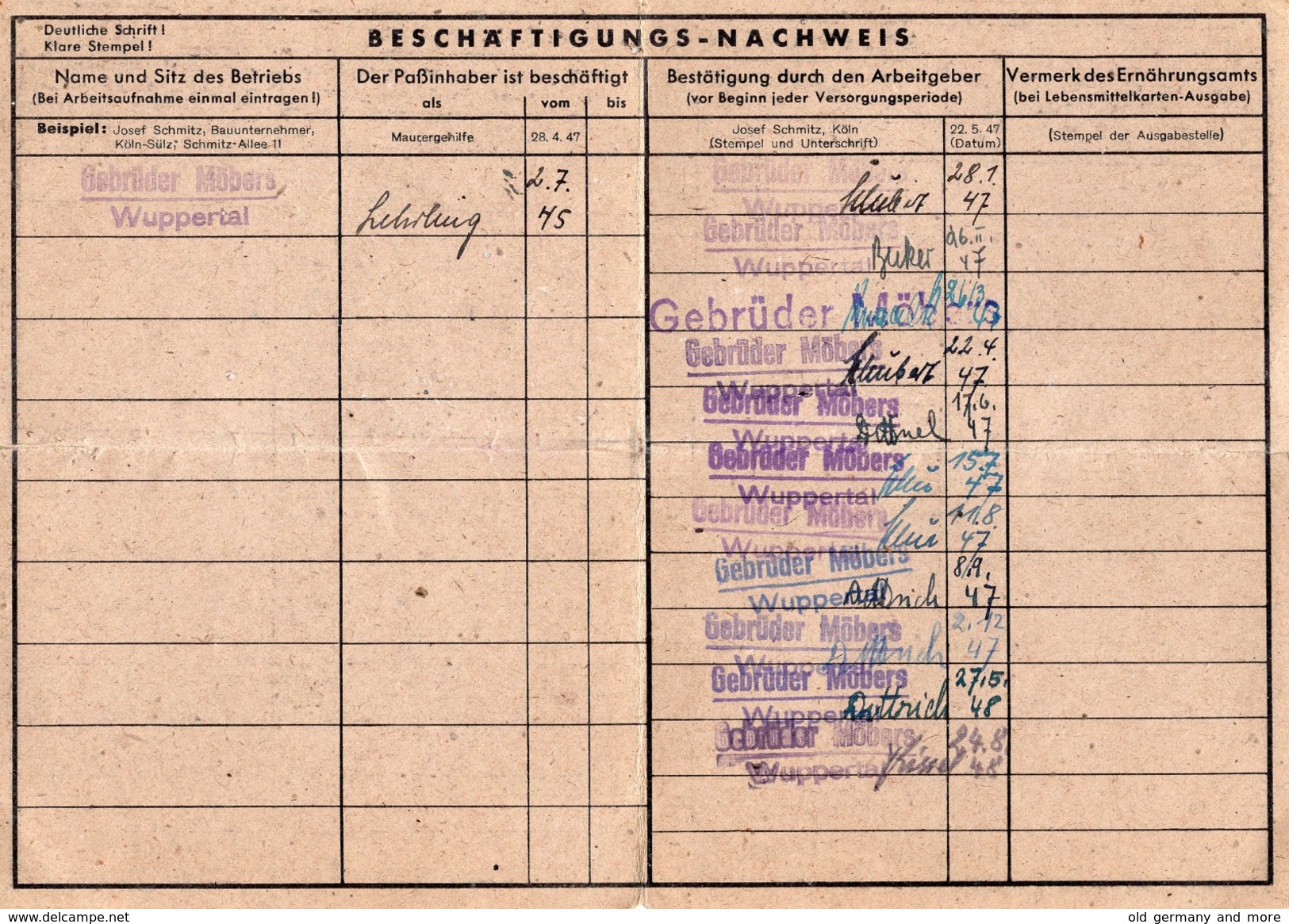 ARBEITS - PASS 1947 - Historische Dokumente