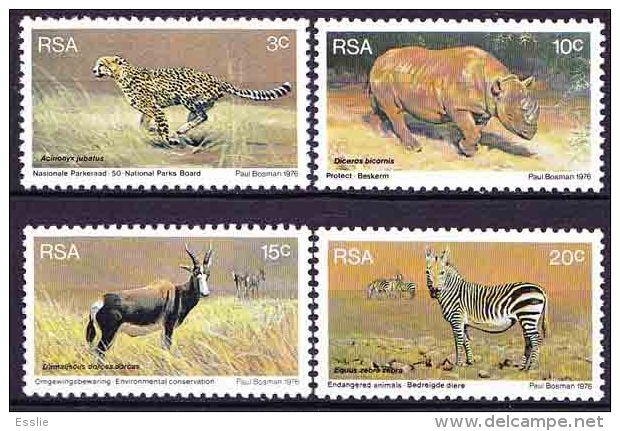 South Africa - 1976 - Wildlife Protection, Cheetah, Zebra, Black Rhinoceros, Blesbok, National Parks - Complete Set - Neufs