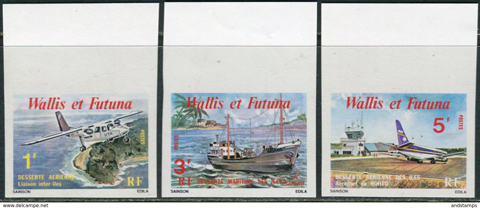 Wallis Et Futuna 1980. Mi.#369/71 MNH/Luxe. Airplanes. Britten Norman Islander F-ORCA. Imperf. (Ts27) - Imperforates, Proofs & Errors