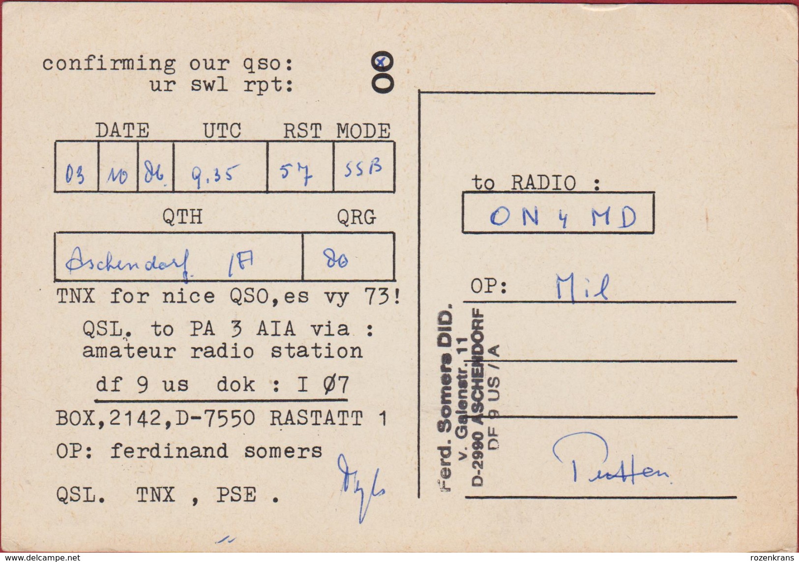 QSL Card Amateur Radio Station Groningen Nederland Funkkarte QTH 1997 Rastatt Aschendorf Harlekijn Harlequin Jester - Amateurfunk