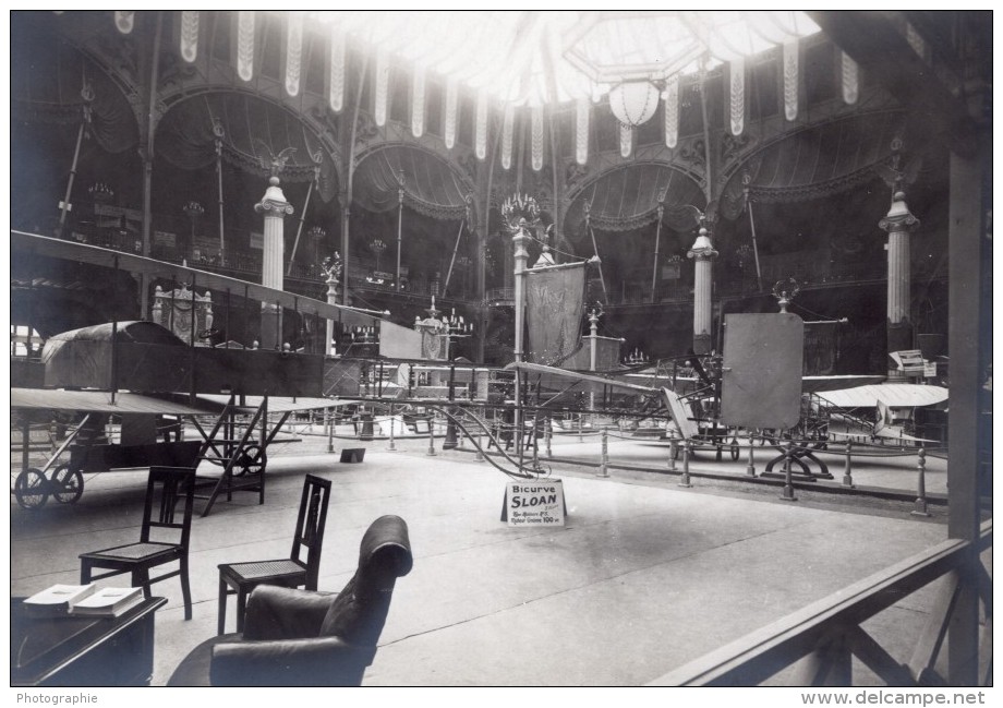 Paris Grand Palais Salon De L'Aeronautique Stand Sloan Bicurve Aviation Ancienne Photo 1911 - Aviation