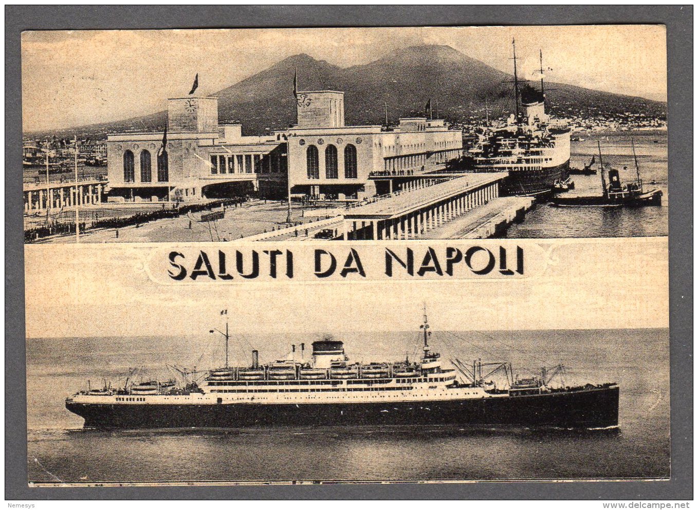 1959 SALUTI DA NAPOLI NAVE PORTO FG V  SEE 2 SCANS NON COMUNE TARGHETTA ISUELMER NAPOLI - Napoli