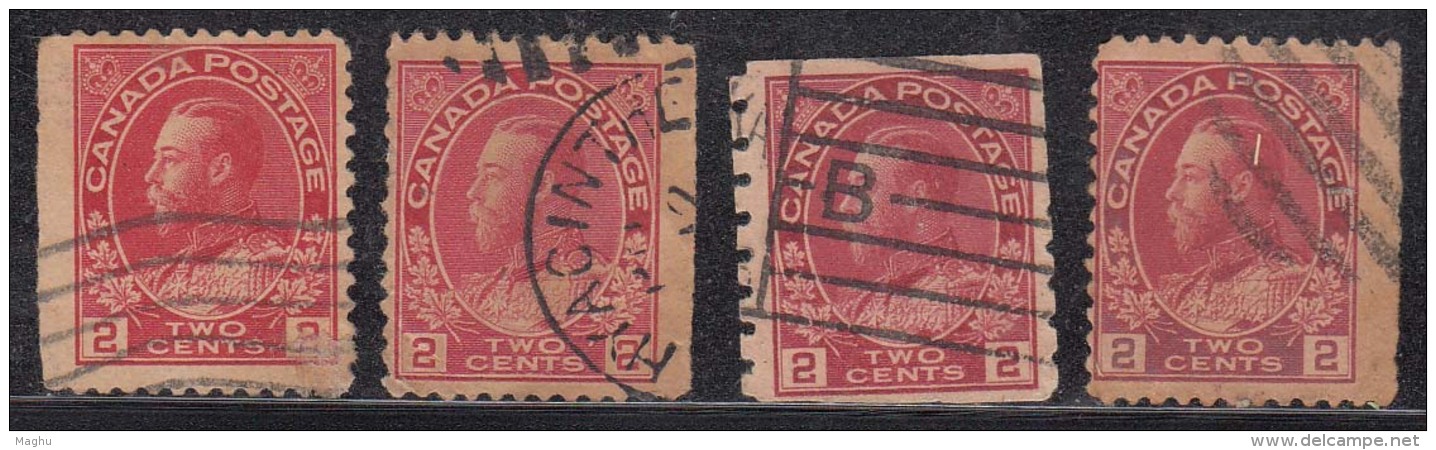 2c Rose / Scarlet / Shades,  X 4 Coil Issue ?, Canada Used 1912, - Coil Stamps