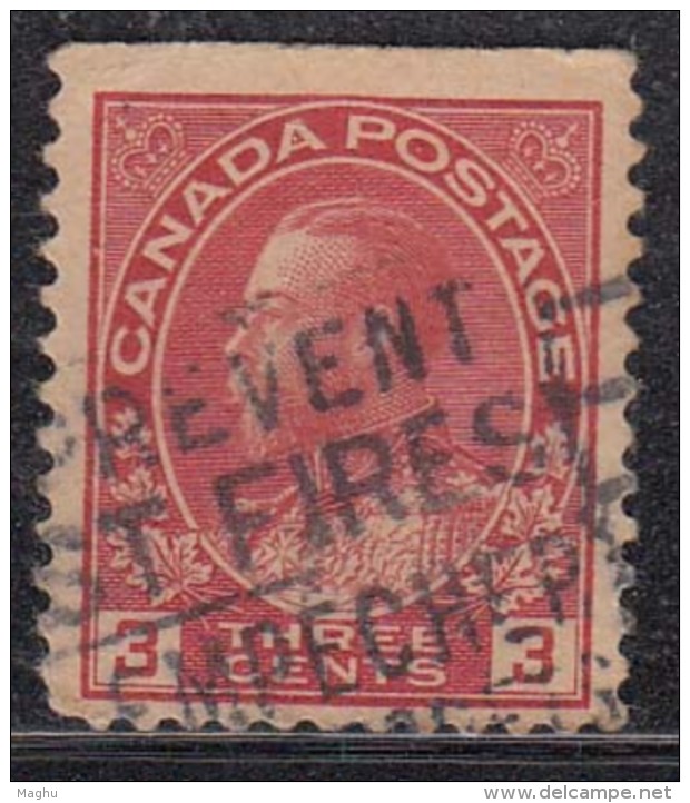 3c Coil Issue, Canada Used 1912, Slogan 'PREVENT FOREST FIRES', Fire, Disaster, Environment Protection, Stop Pollution, - Roulettes