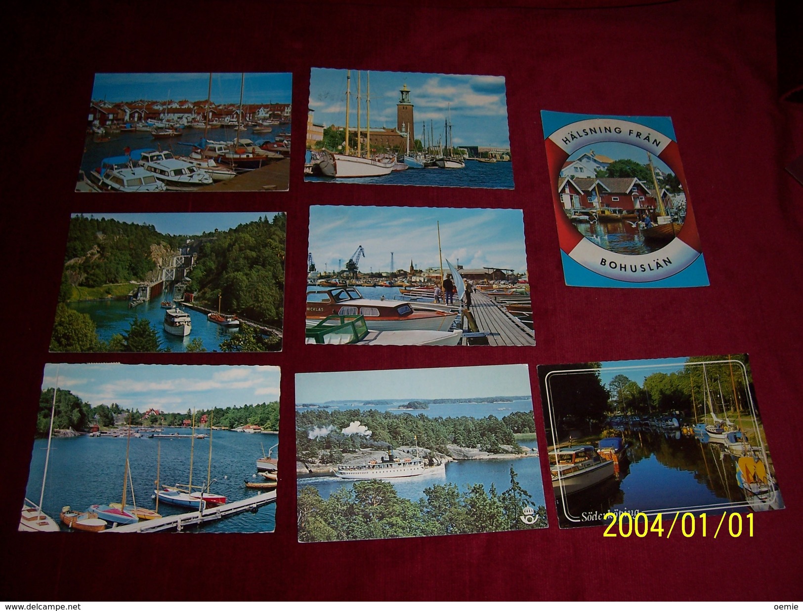 LOT 8 CARTES DE  POSTALES  DES PLAGES DES BATEAUX DES   PORTS  DE SUEDE  (SVERIGE ) TOUS AVEC PHILATELIE - Collections