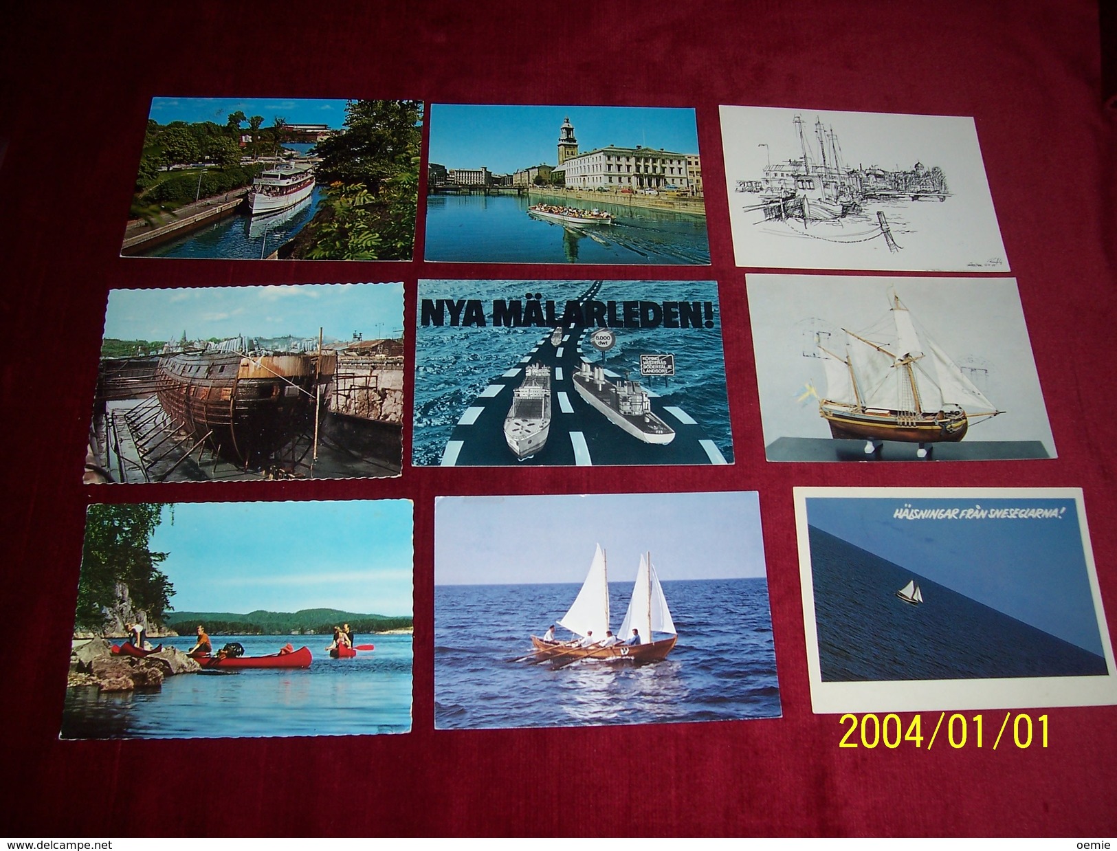 LOT 9 CARTES DE  POSTALES  DES PLAGES DES BATEAUX DES   PORTS  DE SUEDE  (SVERIGE ) TOUS AVEC PHILATELIE - Collections