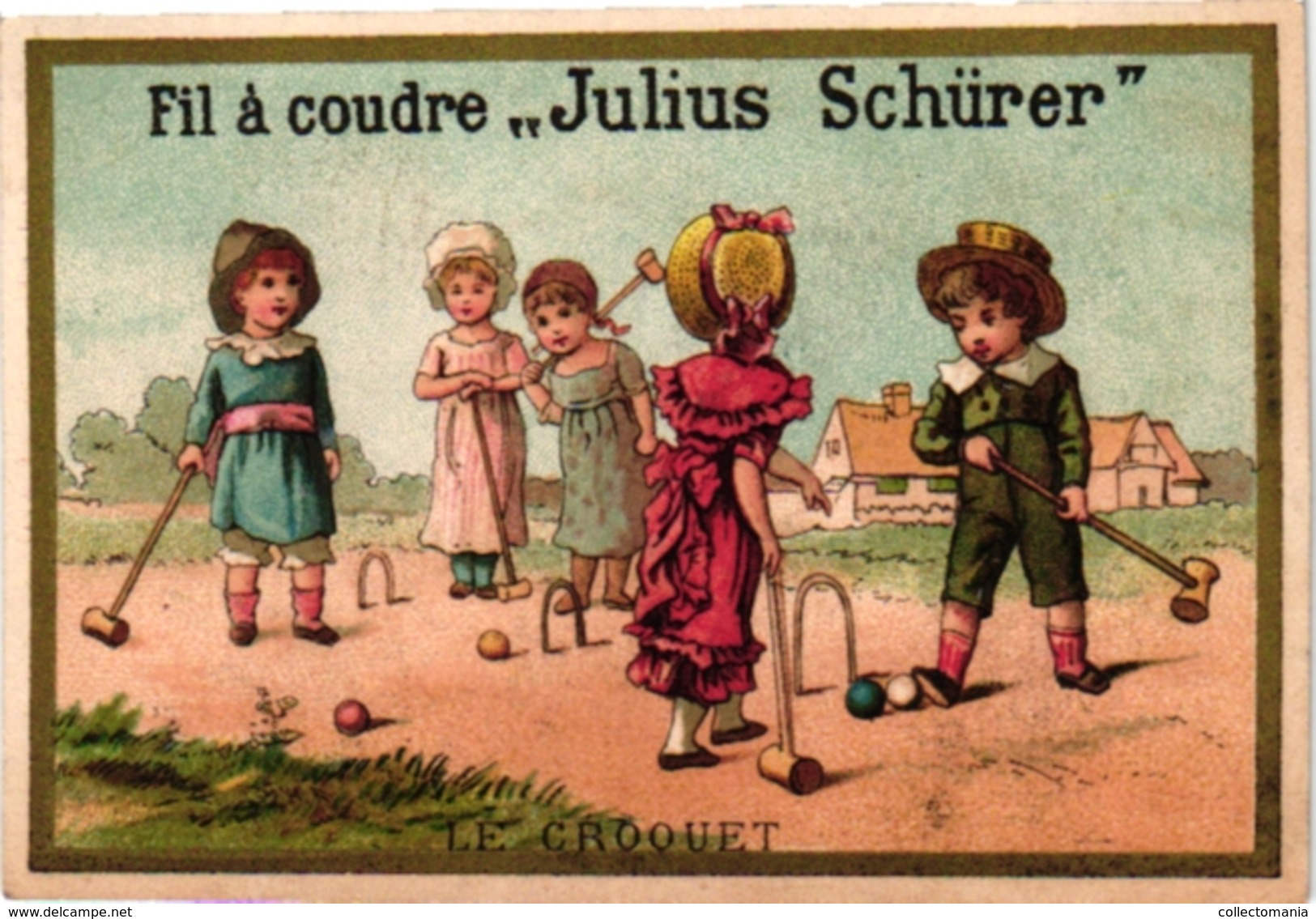 1 Carte Chromo Litho Trade Advertising CCALENDAR 1885 GAME JEU De CROQUET Krocketspiel Pub Fil à Coudre Julius Schürer - Otros & Sin Clasificación