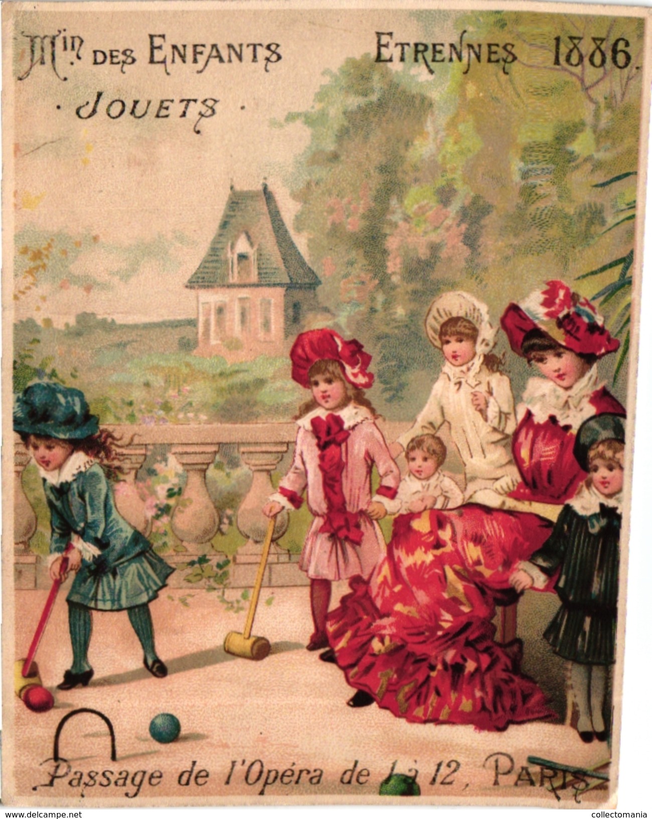 1 Carte Chromo Litho Trade Adverting 1886  JEU De CROQUET Krocketspiel  Pub Etrennes Jouets Paris Printer Testu Massin - Andere & Zonder Classificatie