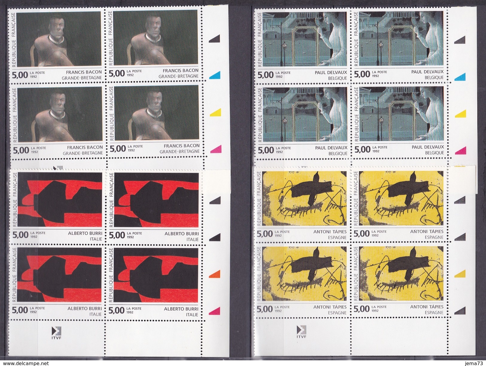 N° 2779 à 2782 Série Européenne: Francis Bacon Alberto Burri Paul Delvaux Antoni Tapies: Série En Blocs De 4 Timbres - Nuevos