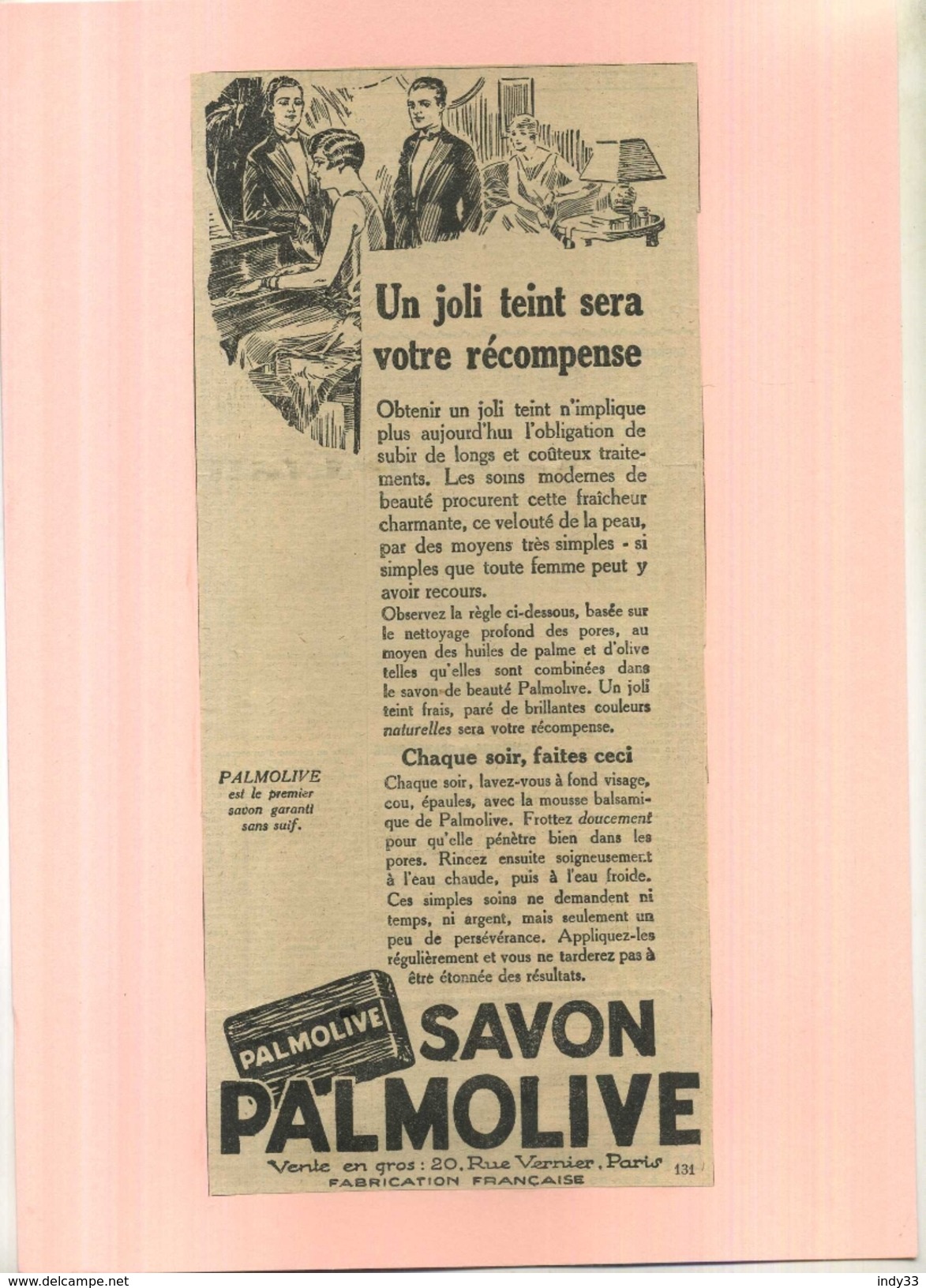 FRANCE . PUB. SAVON PALMOLIVE . ANNEES 1920 . DECOUPEE ET COLLEE SUR PAPIER . - Autres & Non Classés