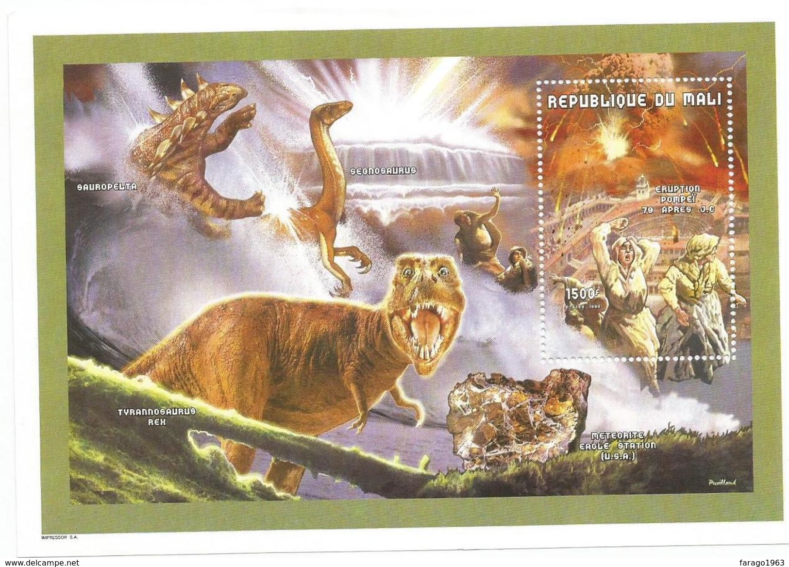 1999 Mali Minerals Dinosaurs Volcanoes  Complete Set Of 3 Sheets Scott $34 - Vulkanen