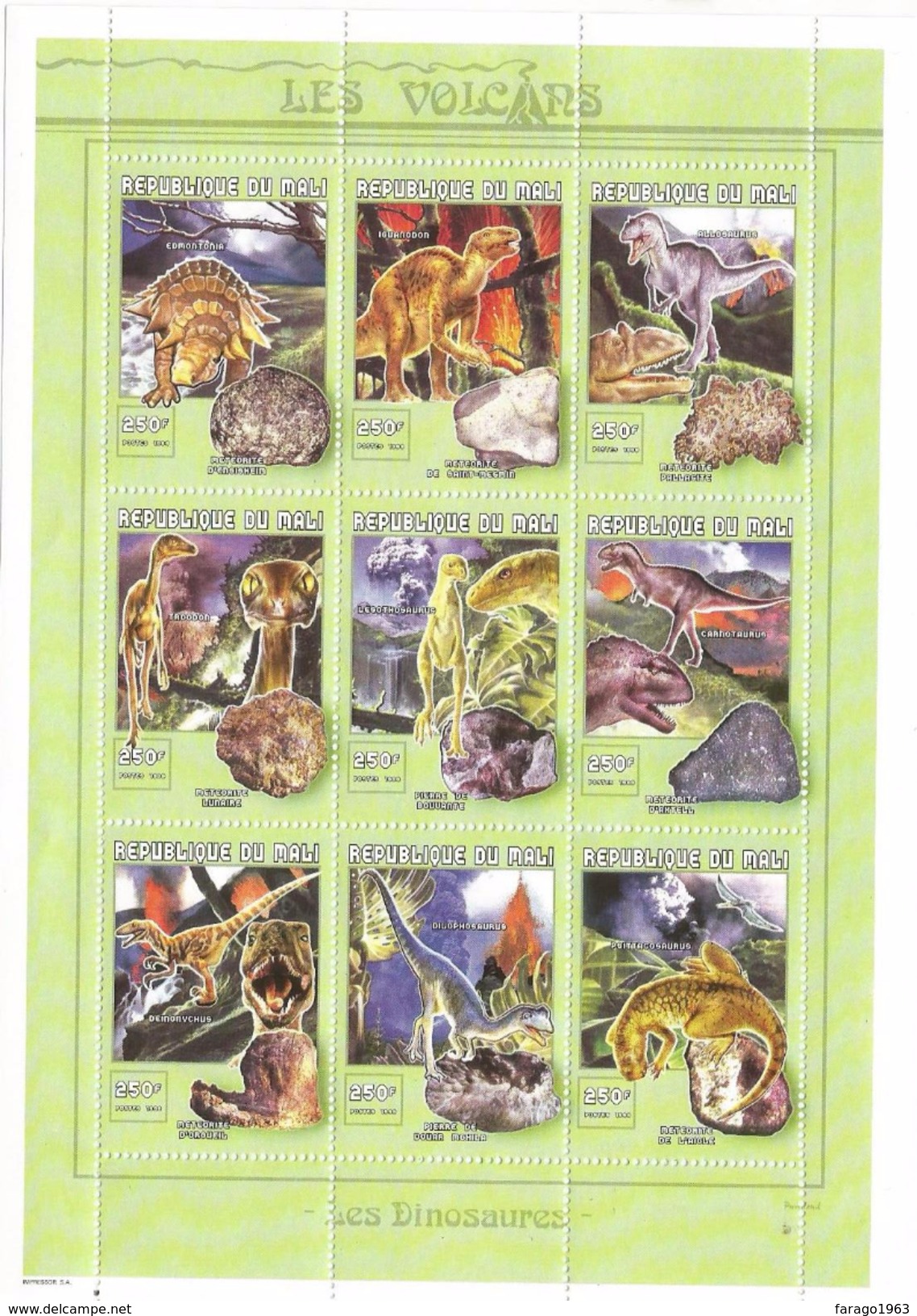 1999 Mali Minerals Dinosaurs Volcanoes  Complete Set Of 3 Sheets Scott $34 - Vulkanen