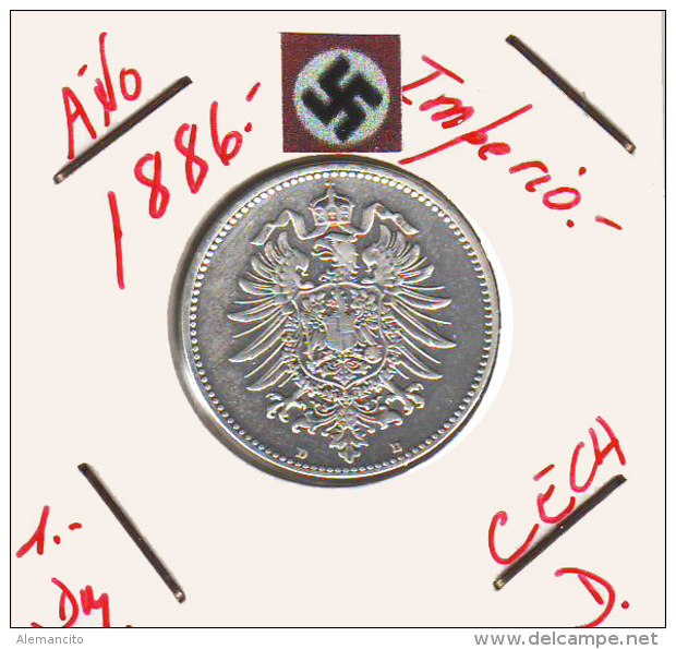 ALEMANIA - IMPERIO - DEUTSCHES REICH - 1- DM. AÑO 1886-D - 1 Mark