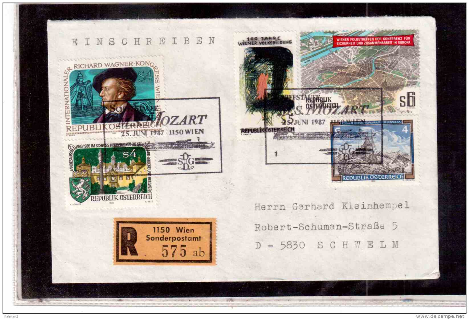 TEM9279  -   WIEN 25.6.87 /  REGISTERED COVER WITH INTERESTING POSTAGE  -  SCHIFFTAUFE M.S.MOZART - Schiffe