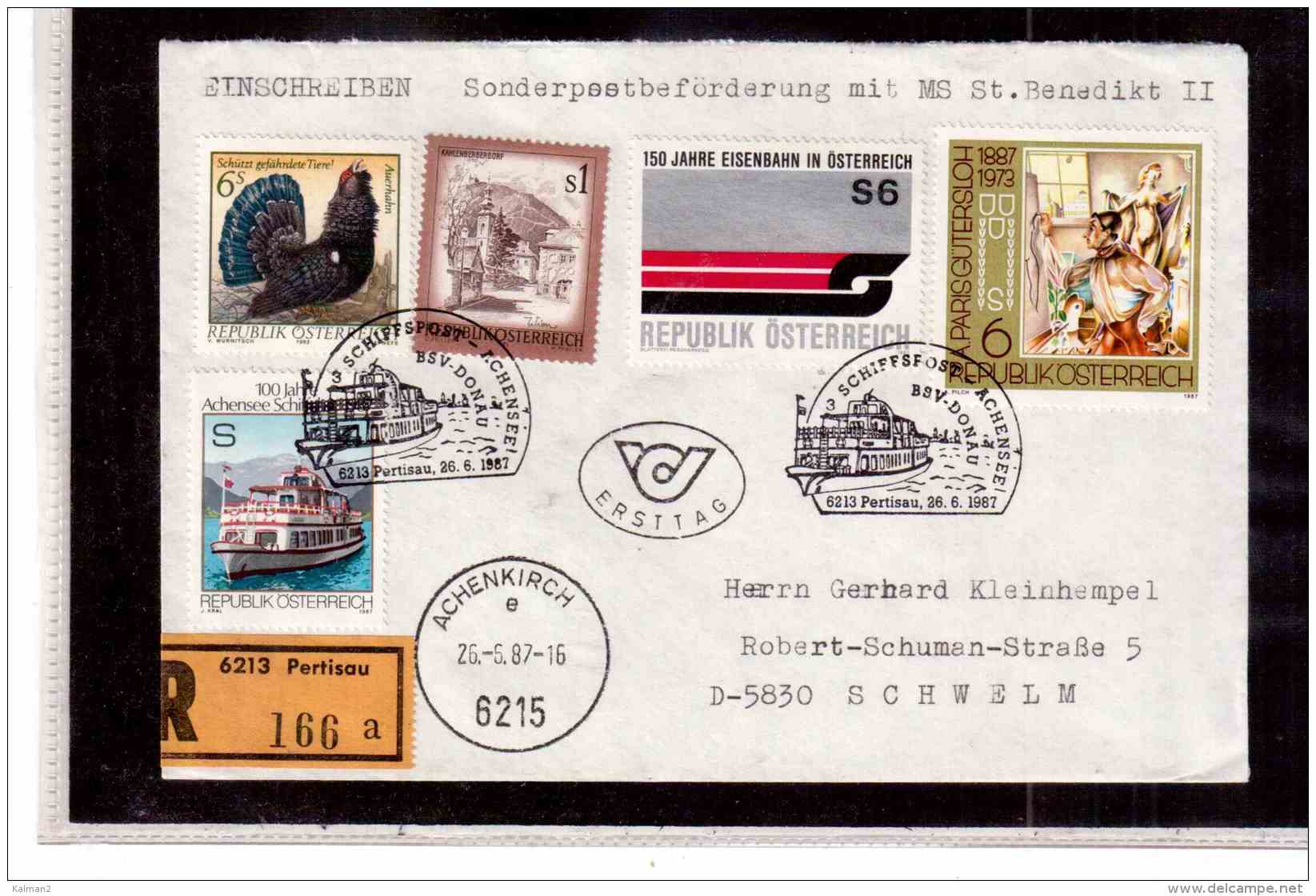 TEM9280  -   PERTISAU 26.6.87 /  REGISTERED COVER WITH INTERESTING POSTAGE  -  SCHIFFSPOST - Schiffe