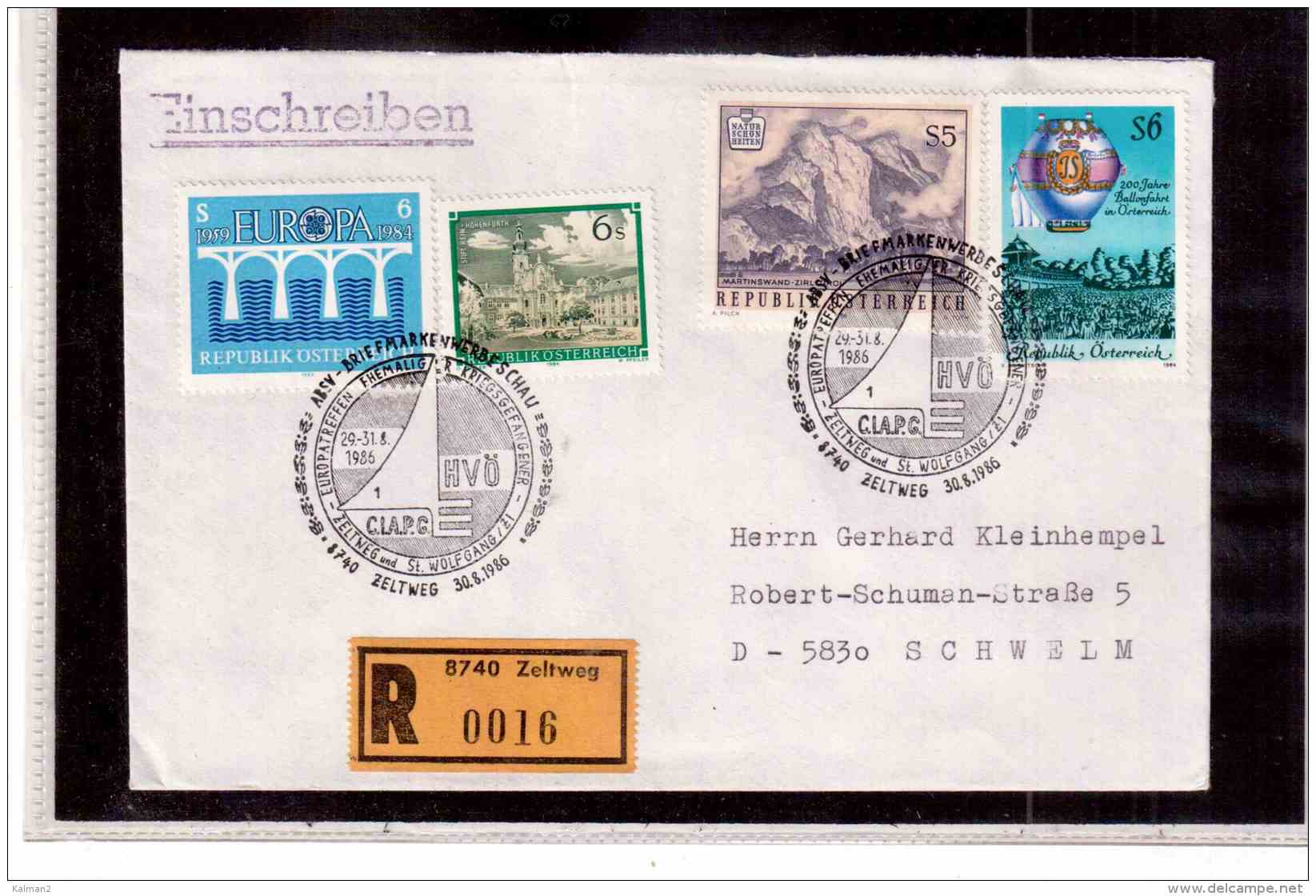 TEM9300  -    ZELTWEG  30.8.86 /  REGISTERED COVER WITH INTERESTING POSTAGE  -  EUROPATREFFEN EHEMALIG KRIEGSGEFANFENER - Militaria