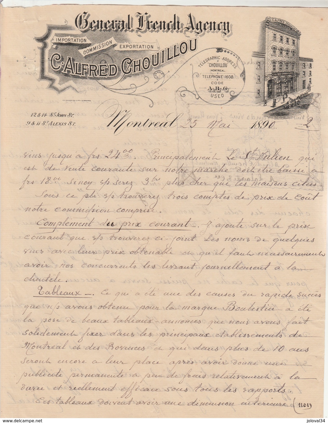 Lettre Illustrée 2 - 25/5/1890 C Alfred CHOUILLOU Import Export MONTREAL Canada  Avec Croquis Cadre Vin Lalande Bordeaux - Canada