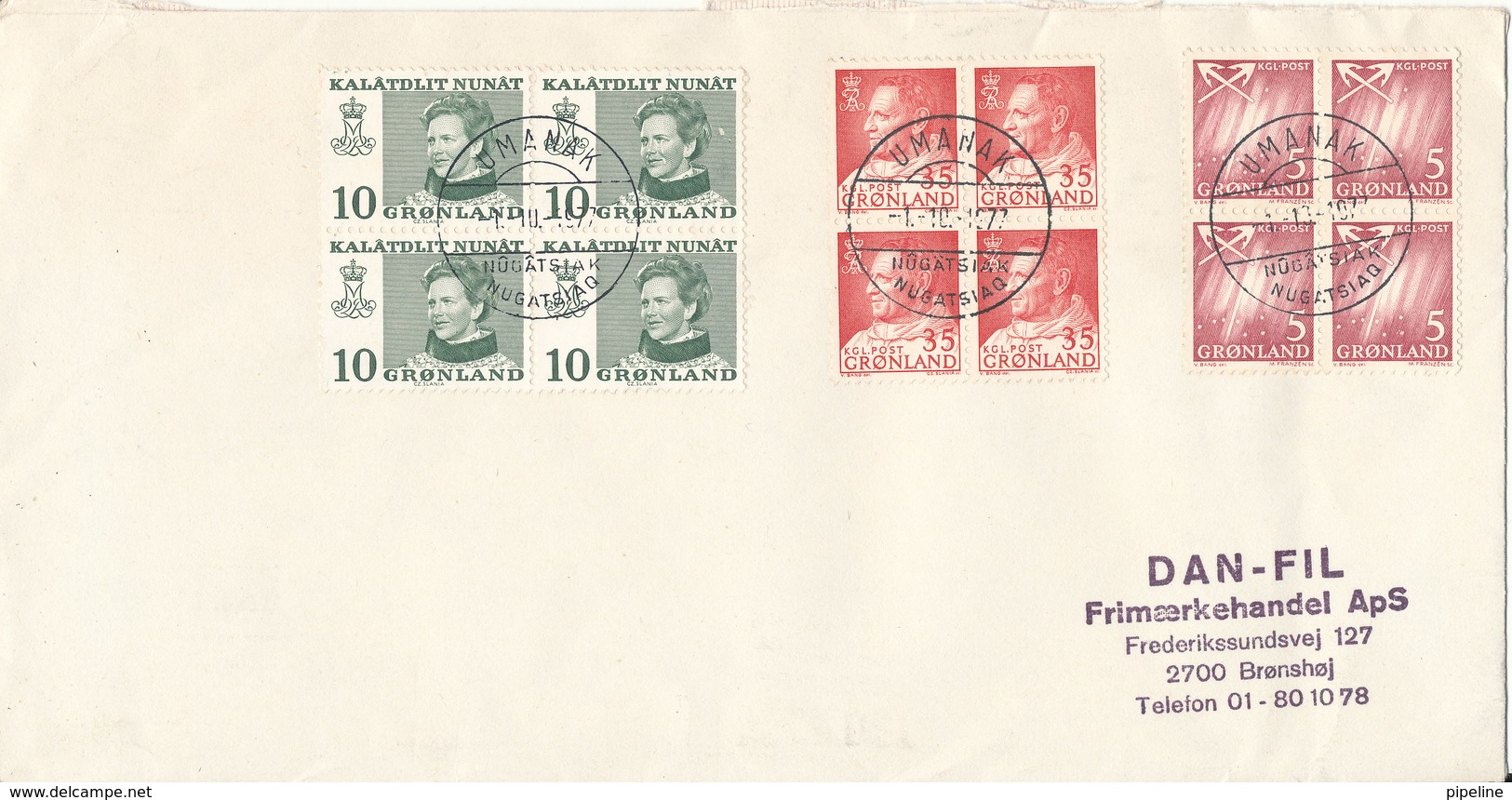 Greenland Cover Sent To Denmark Umanak 1-10-1977 With 3 X Block Of 4 Stamps - Sonstige & Ohne Zuordnung