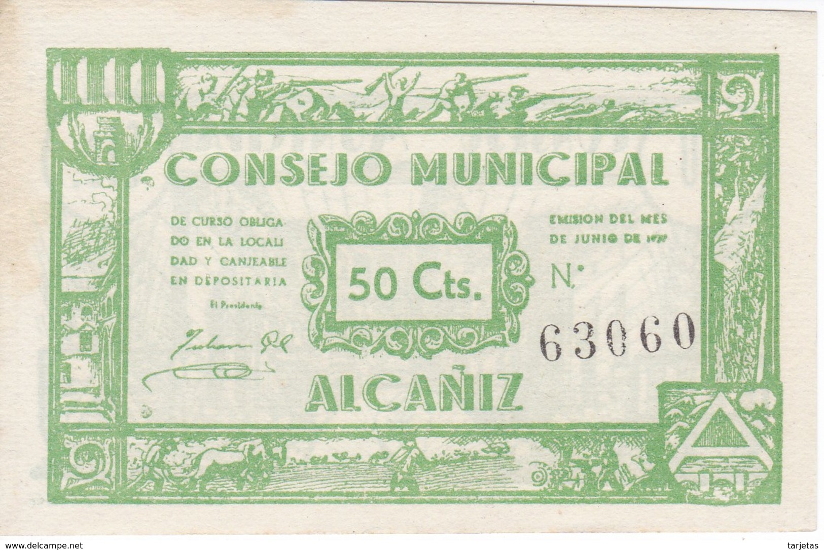 BILLETE DE 50 CTS  DEL CONSEJO MUNICIPAL DE ALCAÑIZ (BANKNOTE) SIN CIRCULAR-UNCIRCULATED - Otros & Sin Clasificación