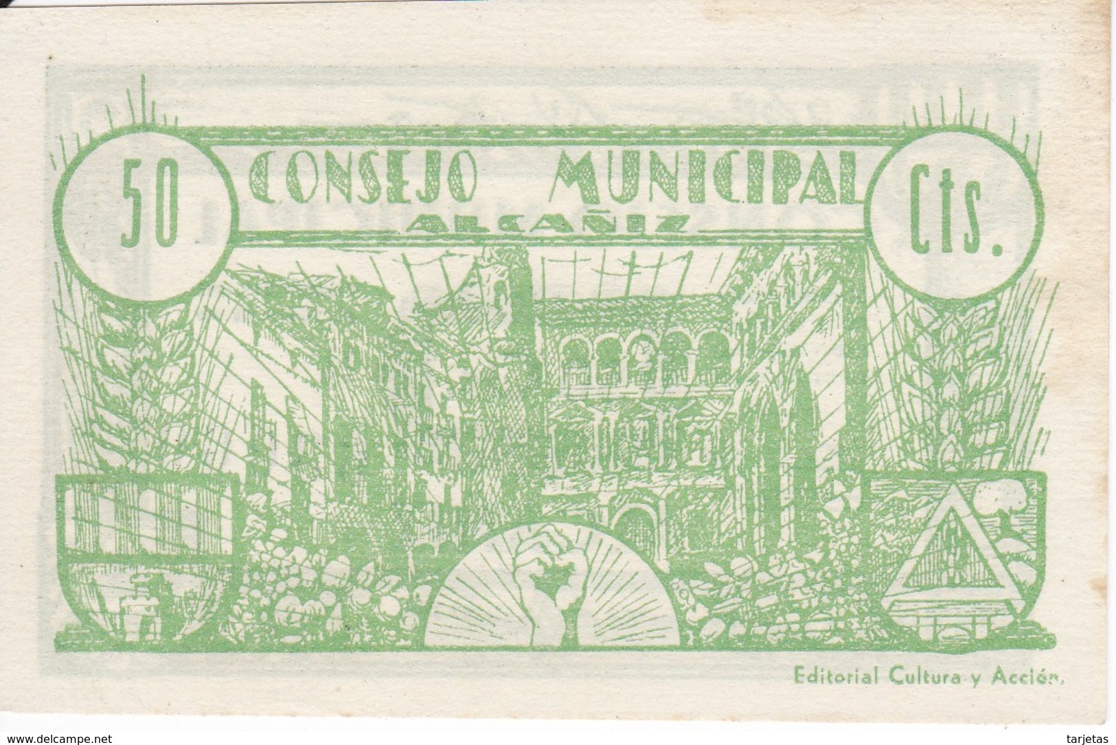 BILLETE DE 50 CTS  DEL CONSEJO MUNICIPAL DE ALCAÑIZ (BANKNOTE) SIN CIRCULAR-UNCIRCULATED - Otros & Sin Clasificación