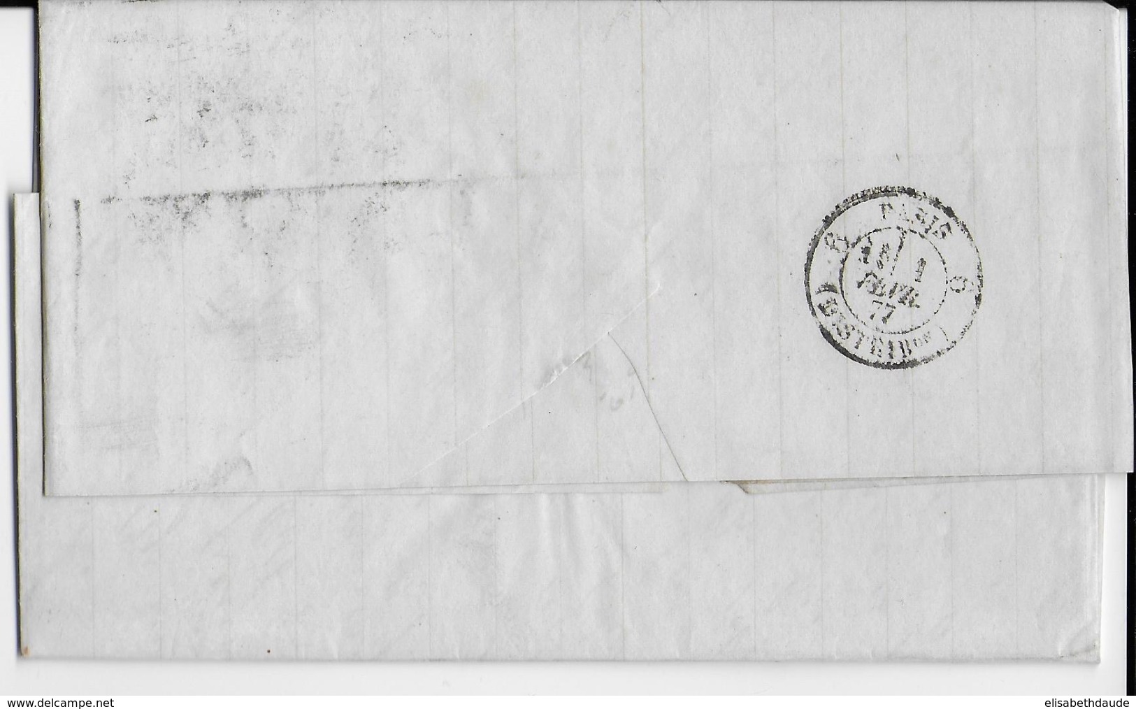 GB - 1877 - YVERT N° 56 PLANCHE 5 Sur LETTRE (LAC) De LONDON => PARIS - COTE Du TIMBRE DETACHE = 50 EURO - Cartas & Documentos
