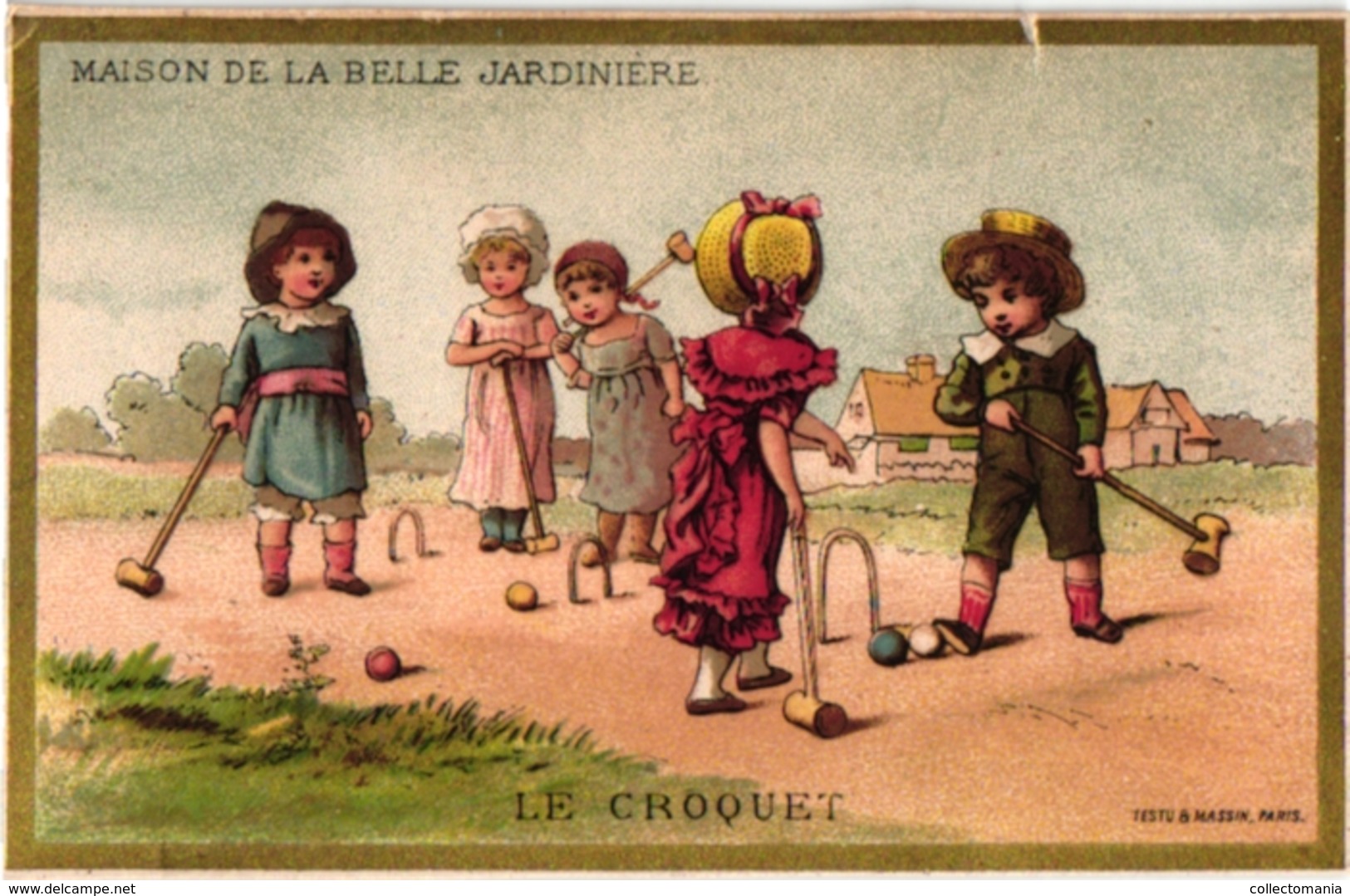 4 Chromo Litho Trade Advertising CARDS C1900 CROQUET GAME JEU De CROQUET Krocketspiel Pub Belle Jardinière Imp Testu - Sonstige & Ohne Zuordnung