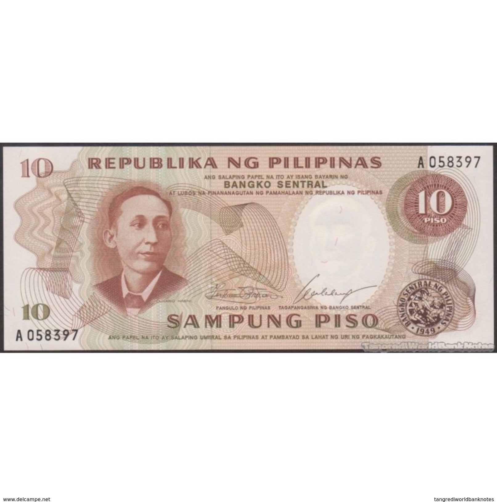 TWN - PHILIPPINES 144a - 10 Piso 1969 Prefix A UNC - Philippines