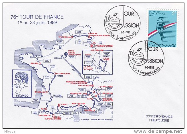 L4G067 LUXEMBOURG Enveloppe PJ 76ème Tour De France 08-05-1989 - Cyclisme