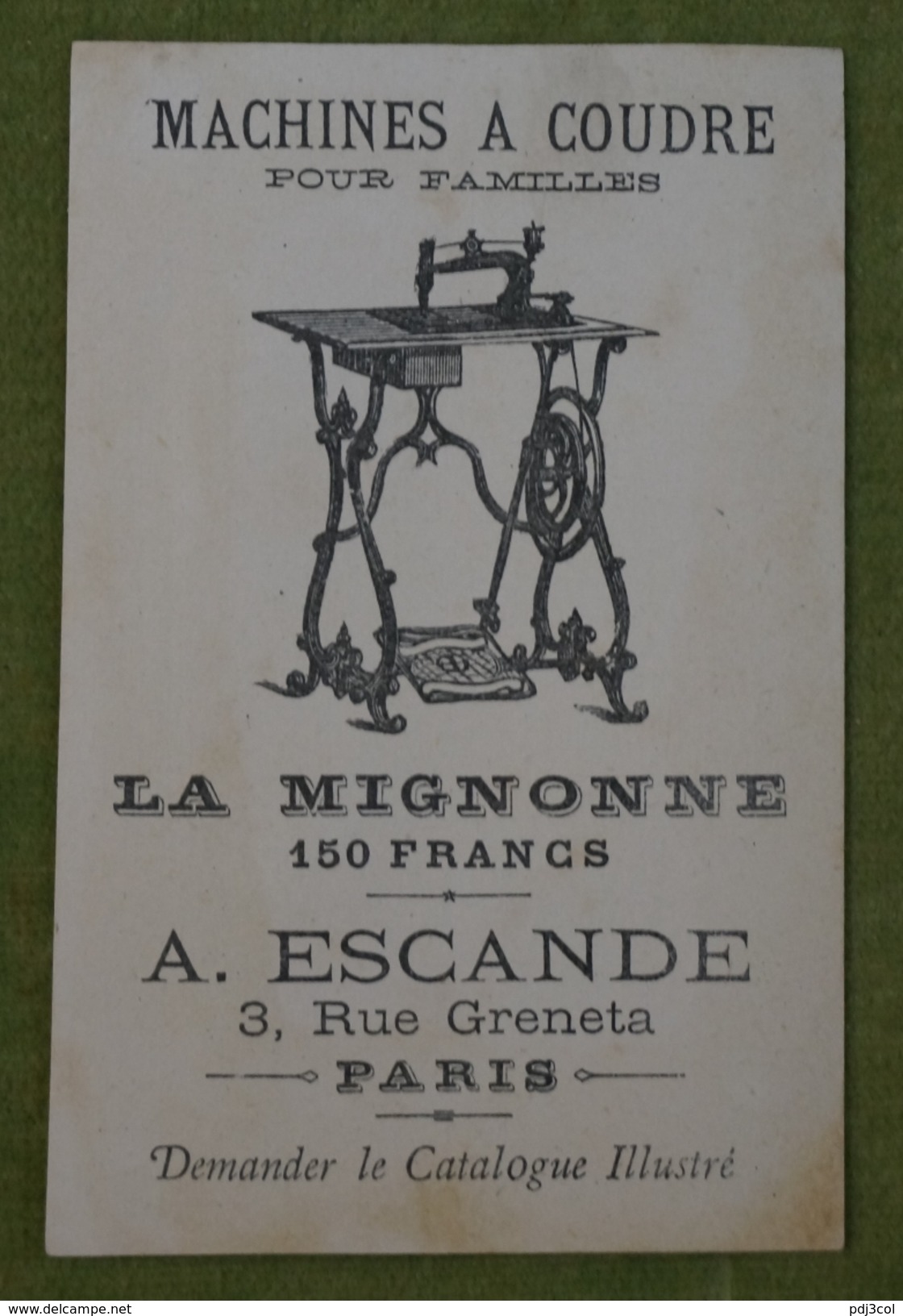 C'est Moi Qui Suis Mignonne - Machine à Coudre "La Mignonne", Dos Illustré, Vers 1878 - Autres & Non Classés