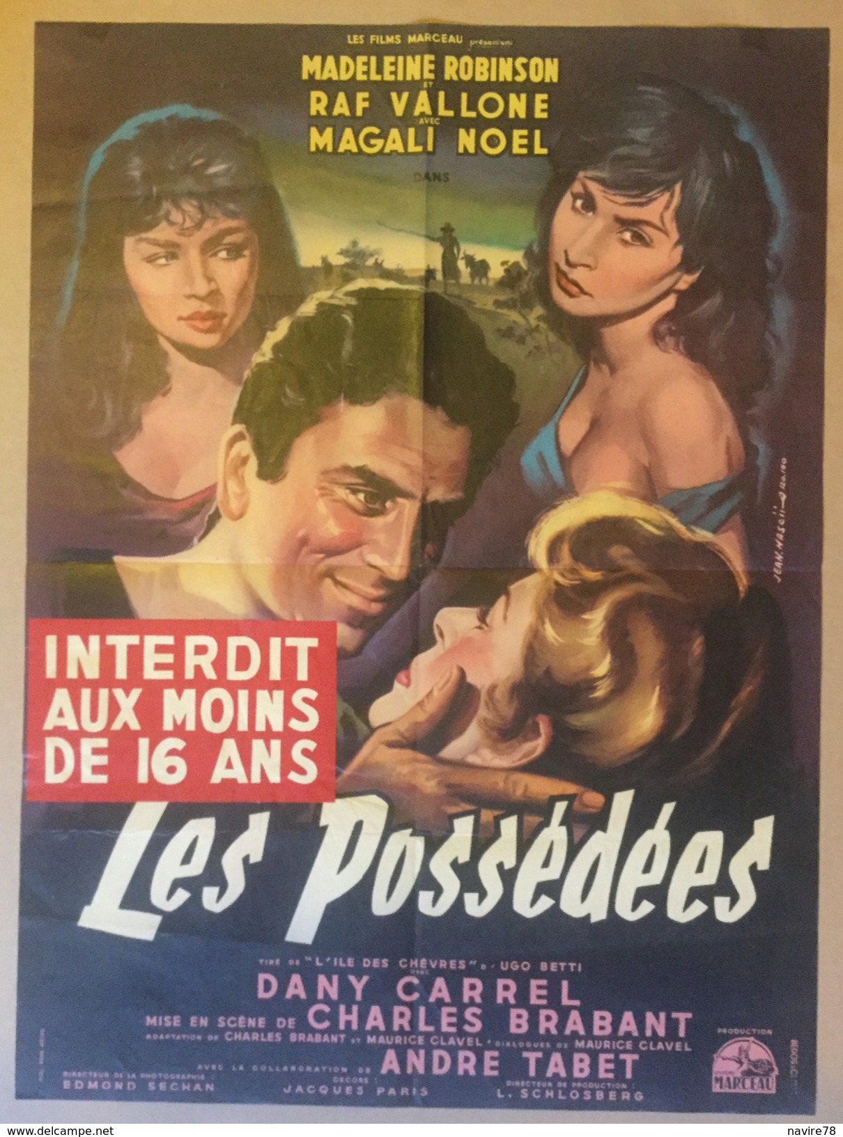 Affiche Cinéma Originale Du Film LES POSSEDEES De CHARLES BRABANT 1956 Avec MAGALI NOEL MADELEINE ROBINSON - Affiches & Posters