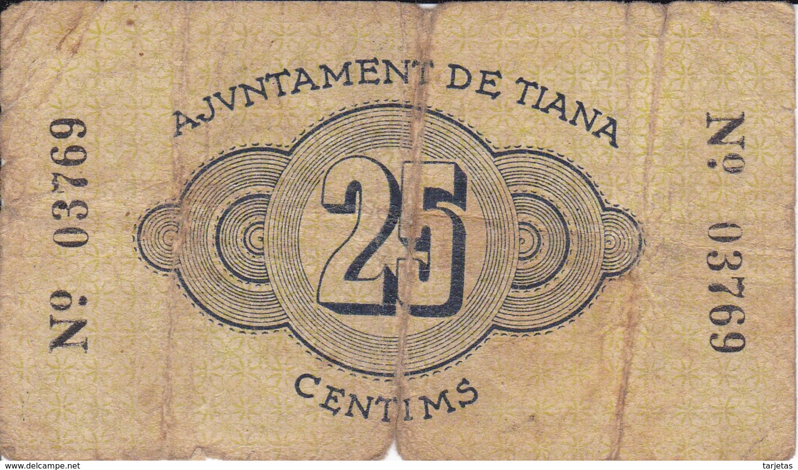 BILLETE DE 25 CTS DEL AJUNTAMENT DE TIANA DEL AÑO 1937  (BANKNOTE) - Andere & Zonder Classificatie