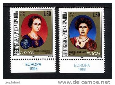 KRAJINA KRAINA (Croatie, Territoire Serbe), Yvert 56/7, EUROPA 1996, 2 Valeurs, Neufs / Mint. R810 - 1996