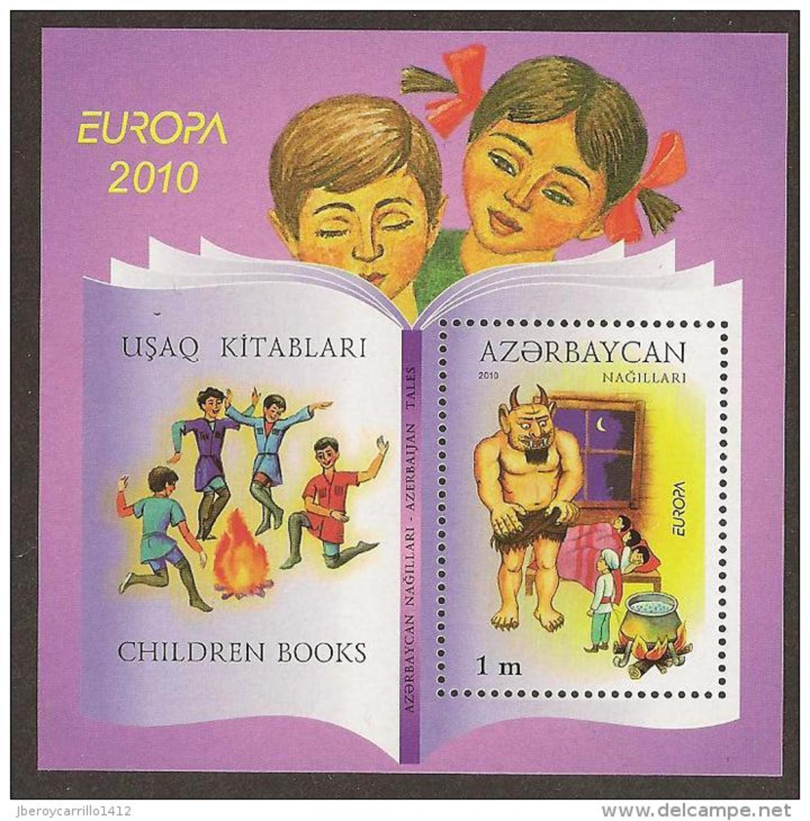 AZERBAIJAN - EUROPA 2010 -TEMA ANUAL " LIBROS INFANTILES".- HOJITA BLOQUE  1 V: -  DENTADOS (PERFORATED) - 2010