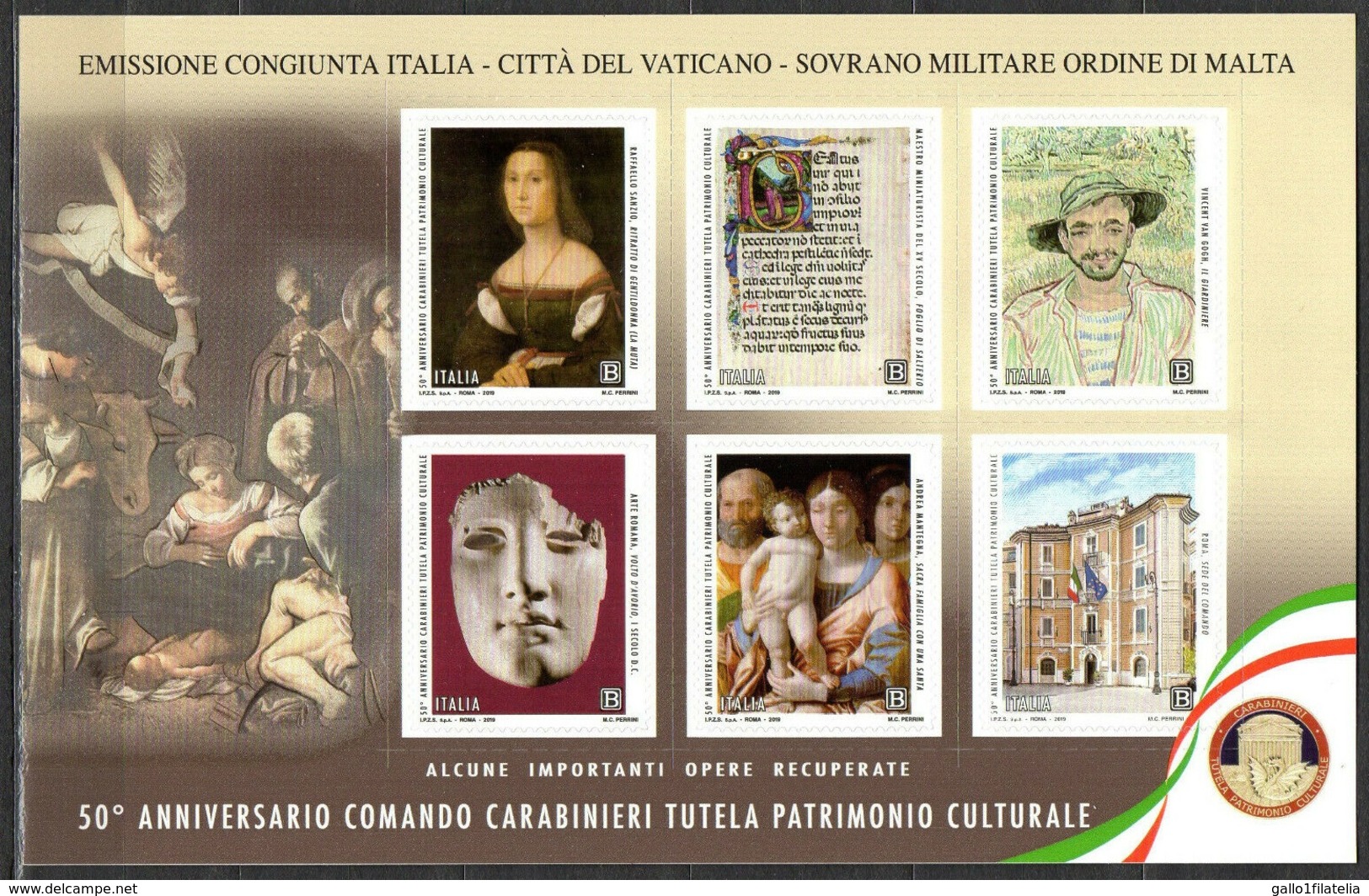 2019 - ITALIA - 50mo ANNIVERSARIO COMANDO CARABINIERI TUTELA DEL PATRIMONIO CULTURALE. MNH - Emissioni Congiunte