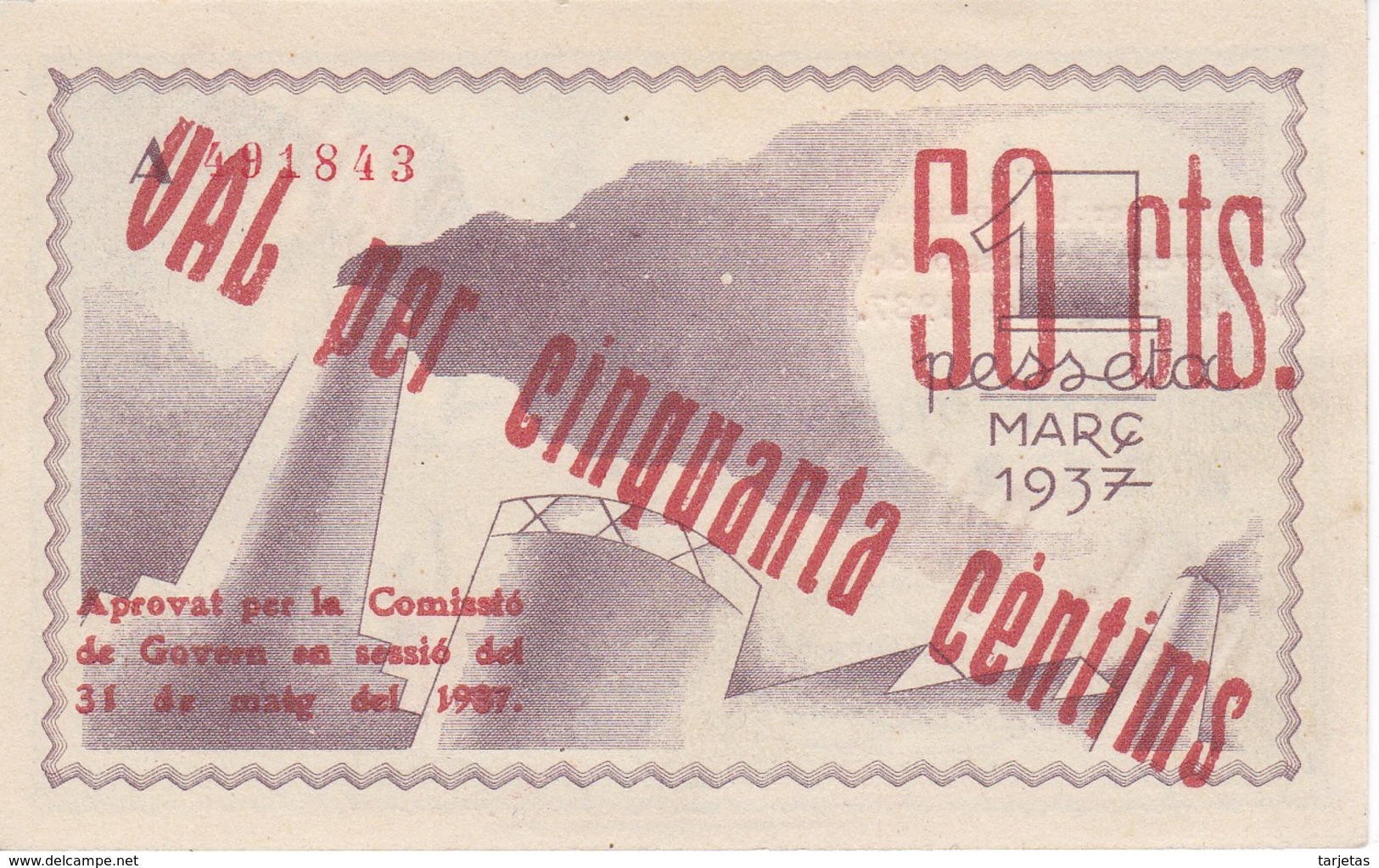 BILLETE DE 50 CTS DEL CONSELL MUNICIPAL DE FIGUERES DEL AÑO 1937  (BANKNOTE) SIN CIRCULAR-UNCIRCULATED - Autres & Non Classés