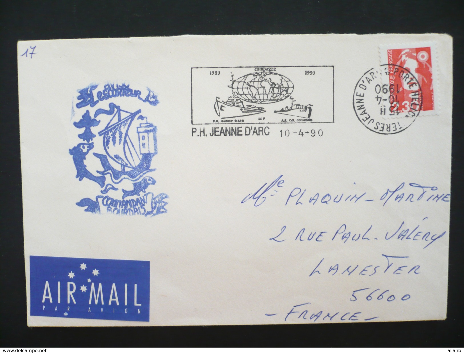 France -  Campagne 1989/1990 De La Jeanne D'Arc Et Du Commandant Bourdais - Cachet à Date Du 10 Avril 1990 Retourné - Poste Navale