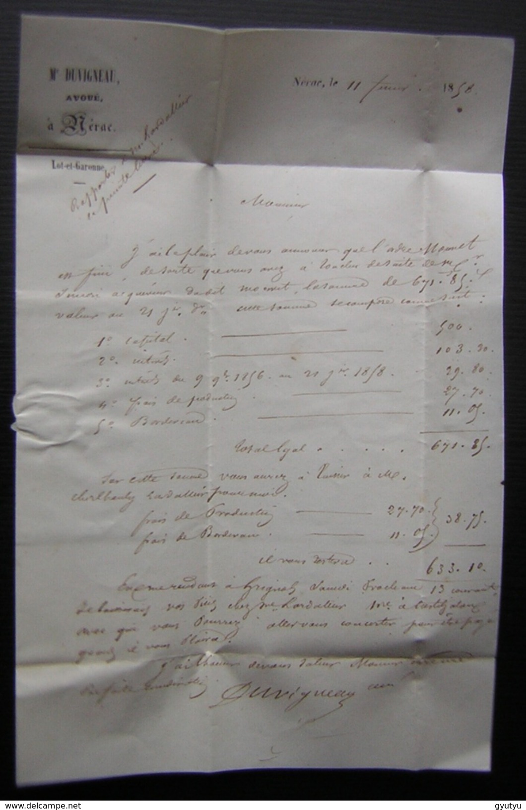 1858 Lettre Taxée De Duvigneau Avoué à Nérac, Pour La Commune De La Réunion (Lot Et Garonne) - 1859-1959 Lettres & Documents