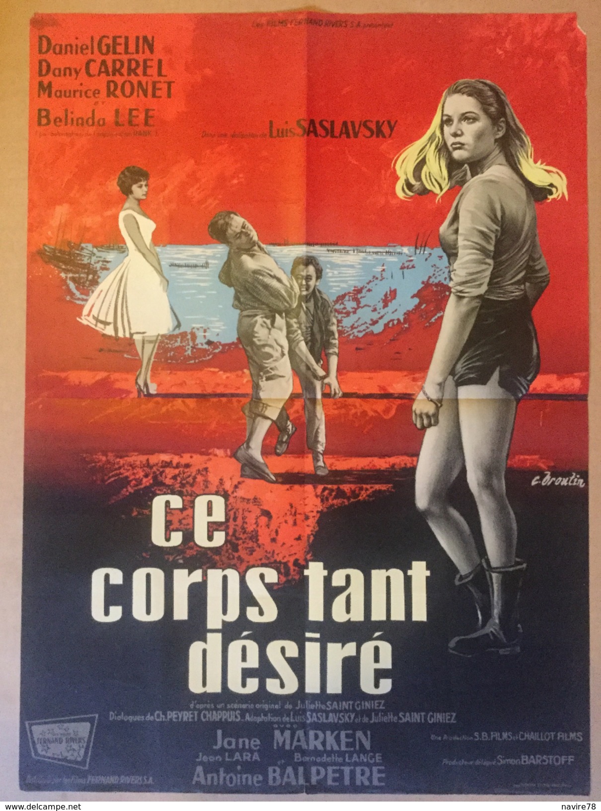 Affiche Cinéma Originale Du Film CE CORPS TANT DESIRE 1959 De LUIS SASLAVSKY Avec DANIEL GELIN MAURICE RONET DANY CARREL - Affiches & Posters