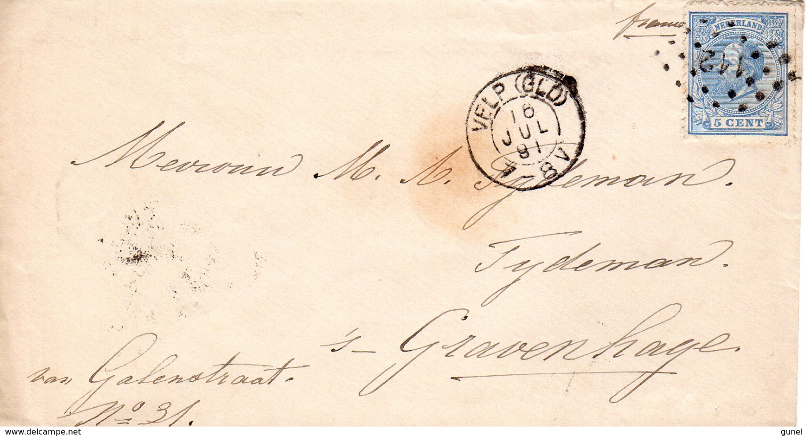 16 JUL 1891   Envelop    Van VELP (GLD) Naar 'sGravenhage Met NVPH 19 En Puntstempel 112 - Brieven En Documenten