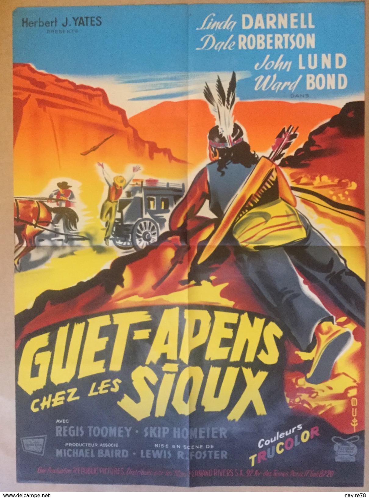 WESTERN Affiche Cinéma Originale Du Film GUET-APENS CHEZ LES SIOUX 1956 "DAKOTA INCIDENT" De LEWIS R. FOSTER - Affiches & Posters