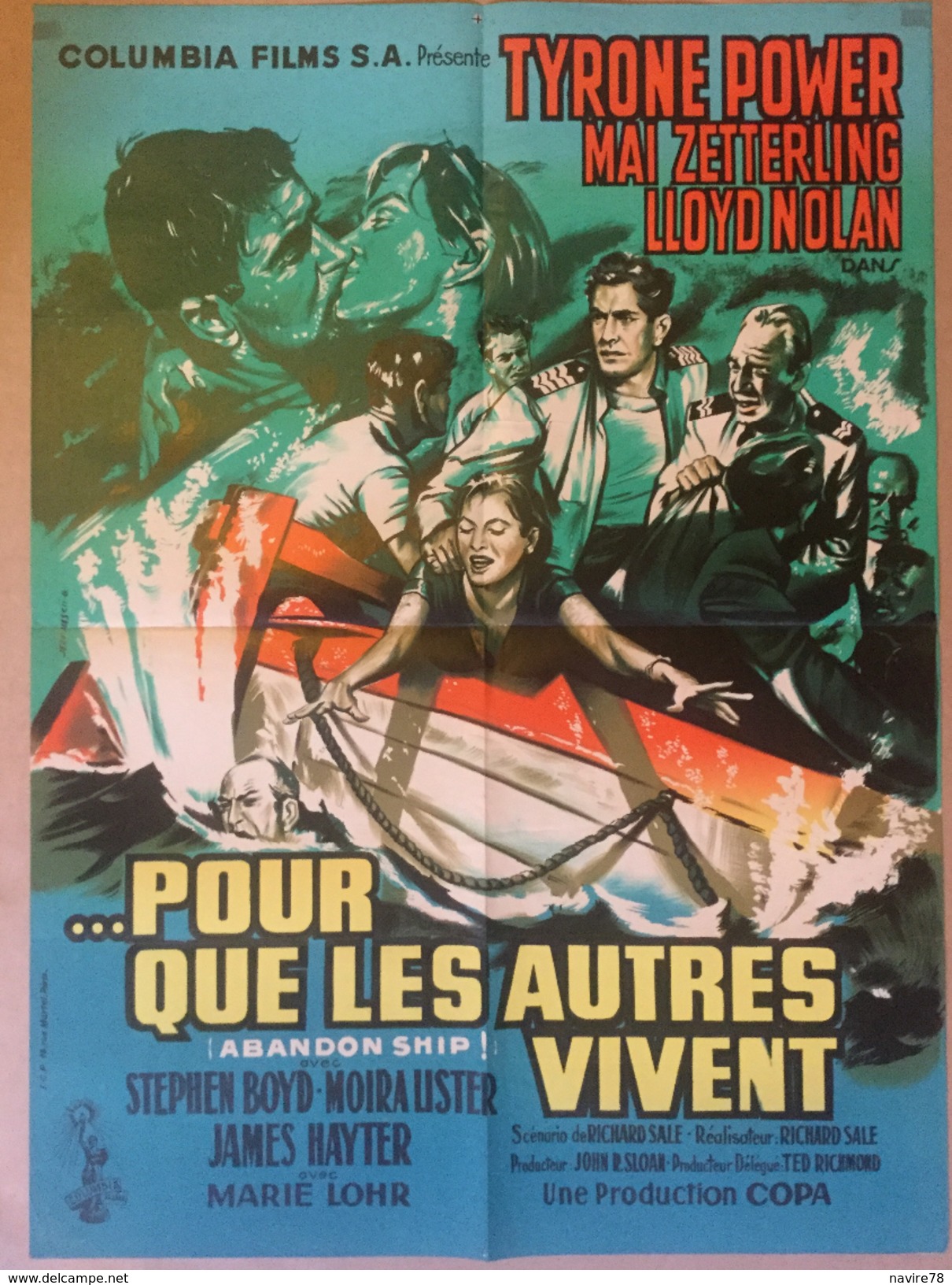 Affiche Cinéma Originale Du Film POUR QUE LES AUTRES VIVENT " SEVEN WAVES AWAY" 1956 De RICHARD SALE Avec TYRONE POWER - Affiches & Posters